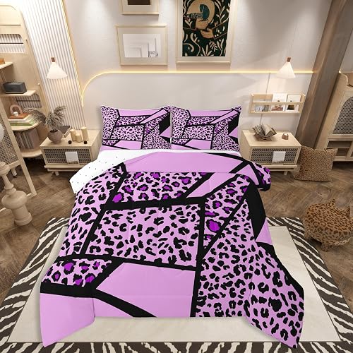 jejeloiu Leopard Bedding Set for Adults Girls Comforter Set Queen Size Fur