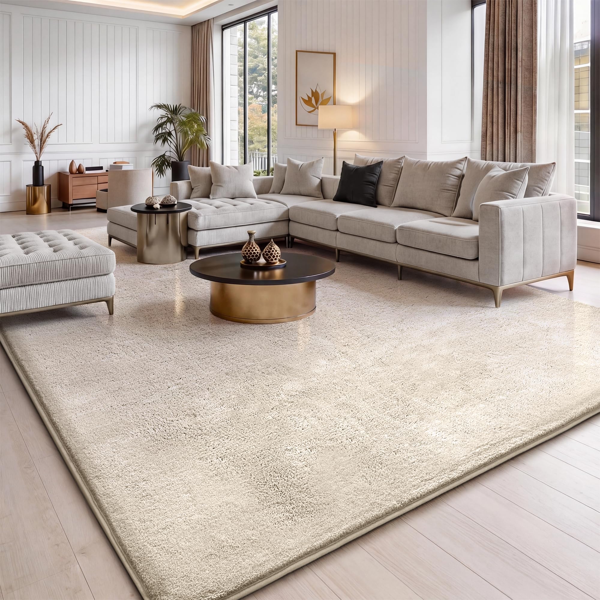 Jungsang Fluffy Rugs Living Room, 240x300cm Soft Shaggy Carpet Rugs for Bedroom, Machine Washable Anti Slip, Non Shedding Modern Indoor for Dorm Teens Room Decor, Milk White — image 1