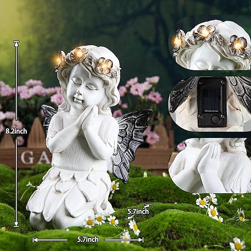 Miniatura 2 de Leekung Estatuas de ángel para decoración de jardín, estatua de ángeles de jardín con luz solar, esculturas y estatuas de jardín, ángulo
