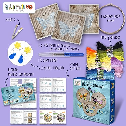 Miniatura 9 de CRAFTILOO Kit de bordado de práctica para principiantes con patrones de bordado estampados, kit de iniciación de punto de cruz de aguja para niños y