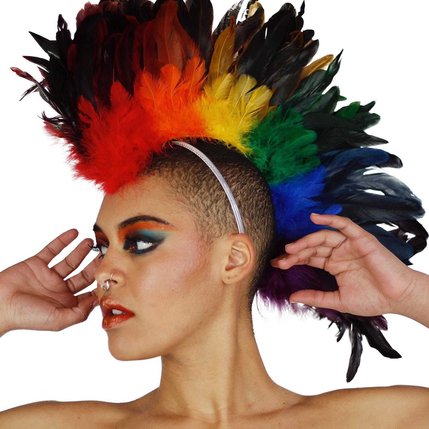 ZUCKER Feather Headdress Costume Mohawk - Halloween Cosplay Party Hair Accessories, Fun & Festive Costume Accessory for Valentine’s, Costumes, Pride, and More