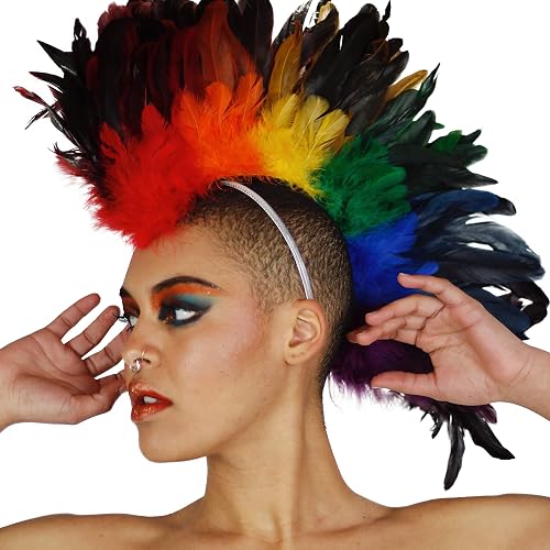 ZUCKER Feather Headdress Costume Mohawk - Halloween Cosplay Party Hair Accessories, Fun & Festive Costume Accessory for Valentine’s, Costumes, Pride, and More