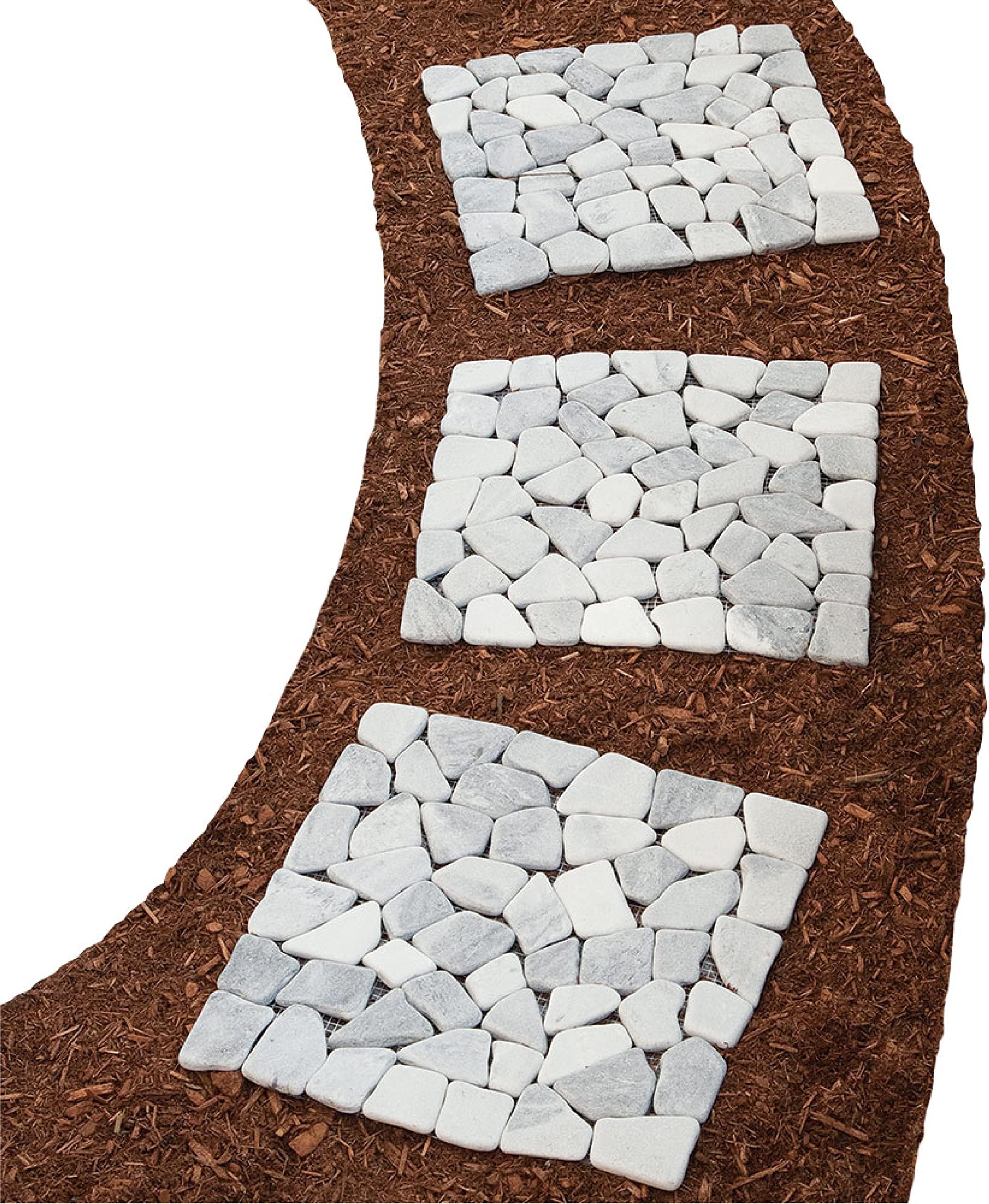 Bits and Pieces12” Square Marble Riverstone Stepping Stones - Garden Mats - Set of 3 - Yard Decorations - Decorative Garden Stones