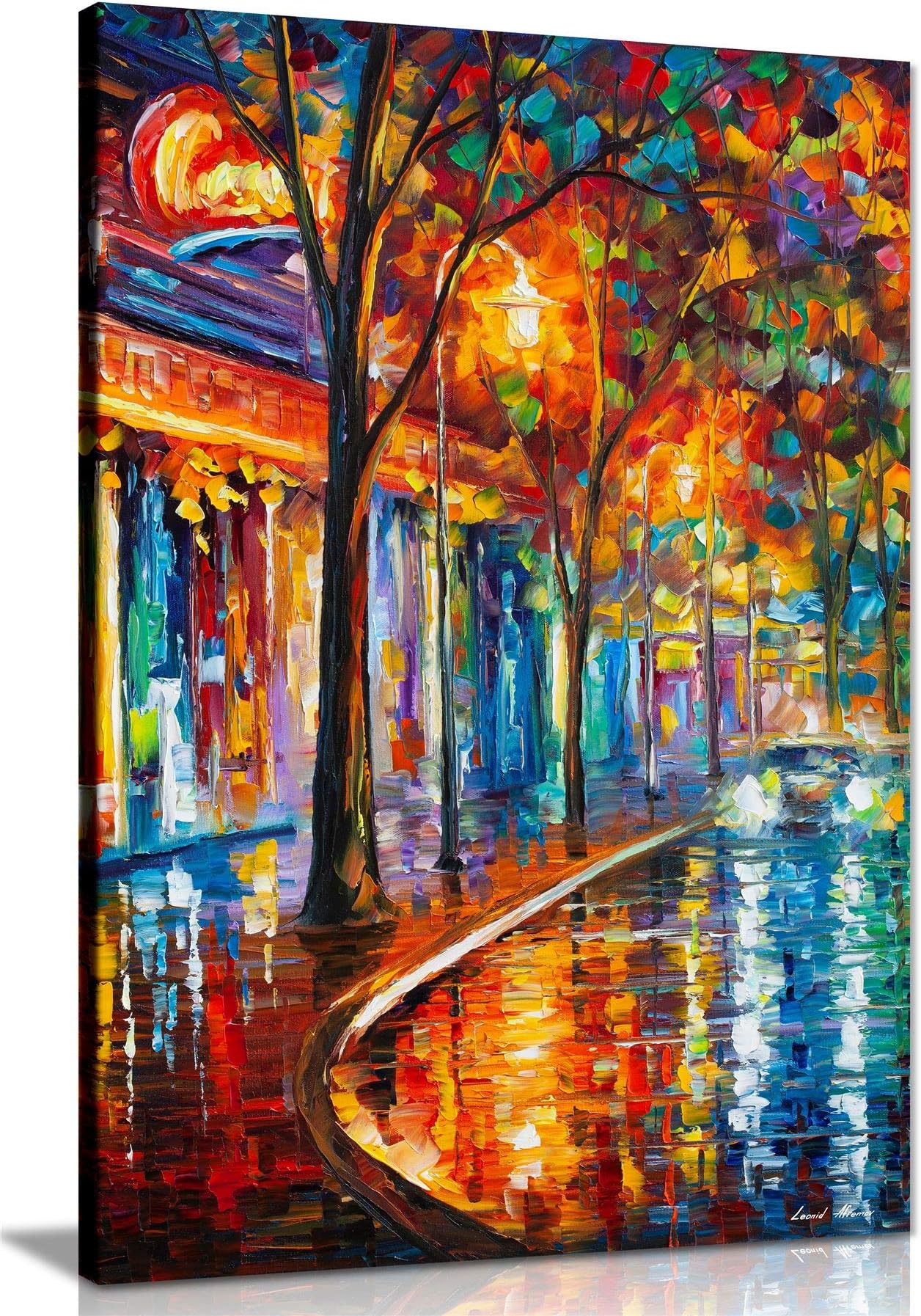 Night Old Cafe by Leonid Afremov Canvas Wall Art Picture Print for Home Decor (36x24)