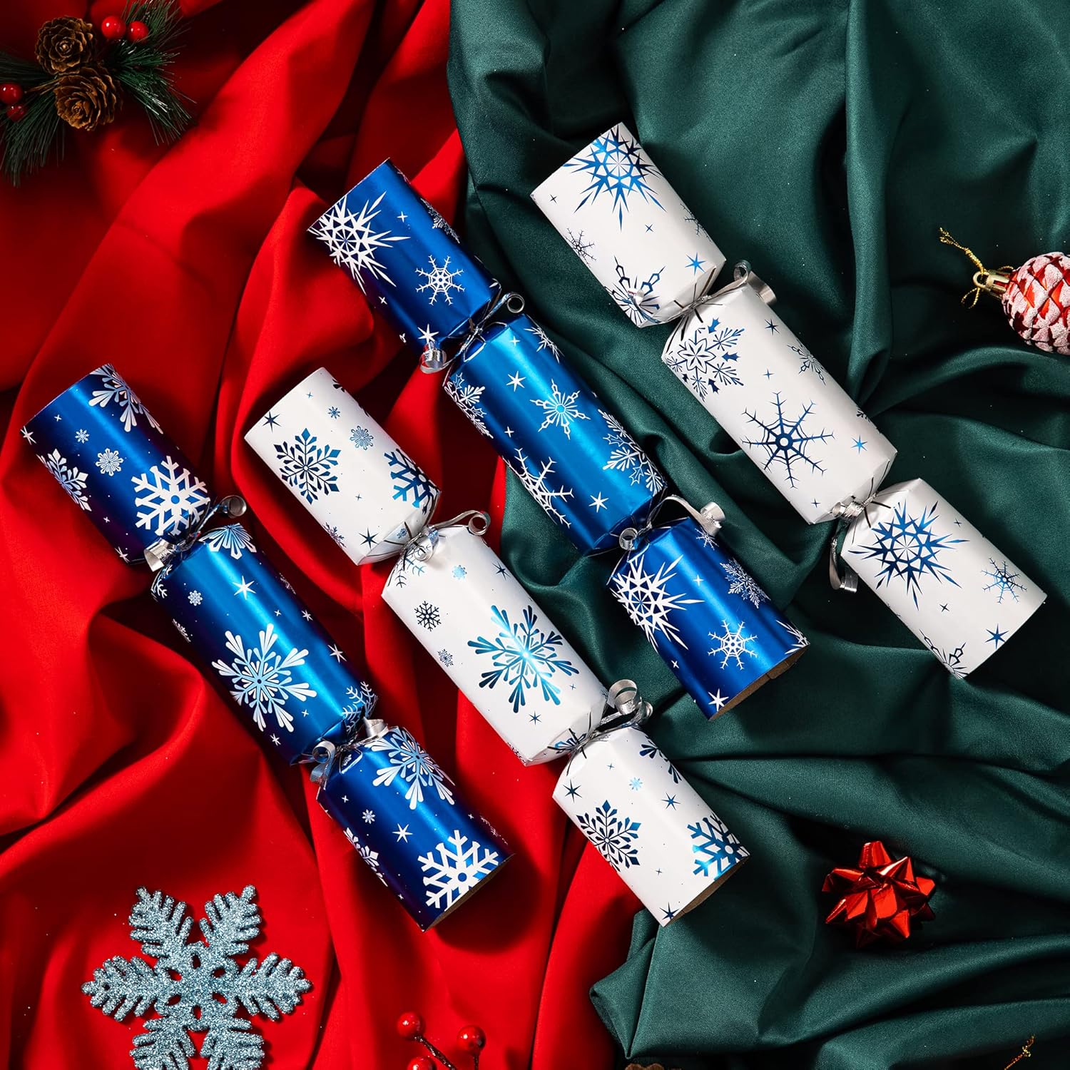 JOYIN 8 Pack Christmas Party Favor Non-Snap Blue & White Snowflake Design Party Table Favors with Holiday Party Favor Supplies for Kids and Adults, Christmas Parties, Dinners and Holidays