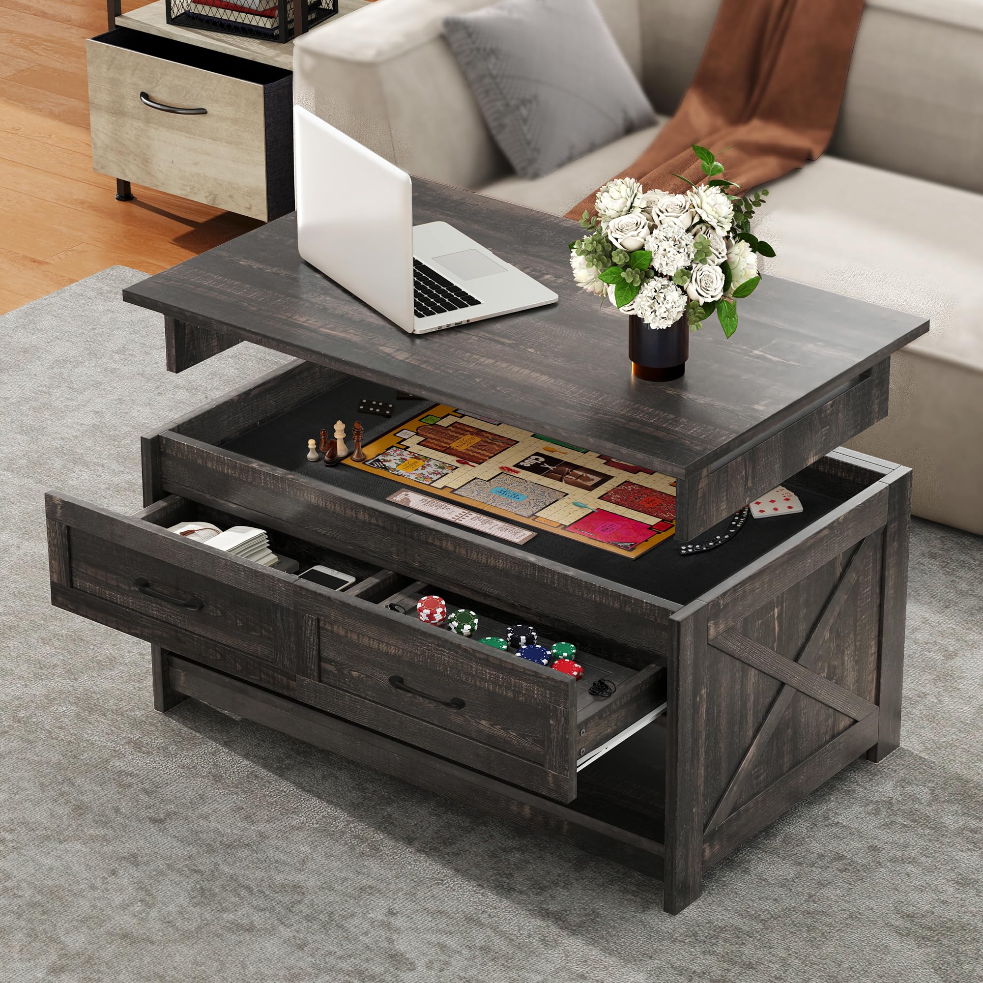 DWVO Farmhouse Coffee Table Board Game Table with
