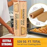 Papier Parchment Non Blanchi pour Cuisson – 2 Paquets 520 pi² au Total - Rouleau de Papier de Cuisson 15 po x 210 pi avec Coupeur, Parchment Brun Antiadhésif pour Cuisson, Cuisine, Grillade, Vapeur par Baker’s Signature