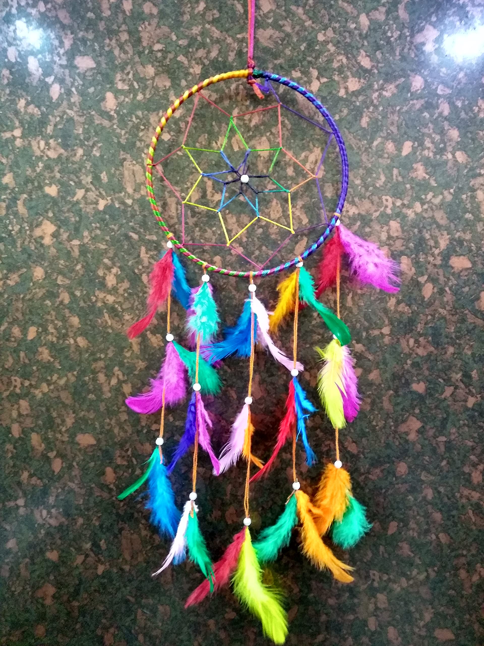 FIKIMOS Dream Catchers Wall Decor, Handmade Feather Bedroom Home Car Decor Nursery Room Hanging Decoration (Big One Multi Ring)