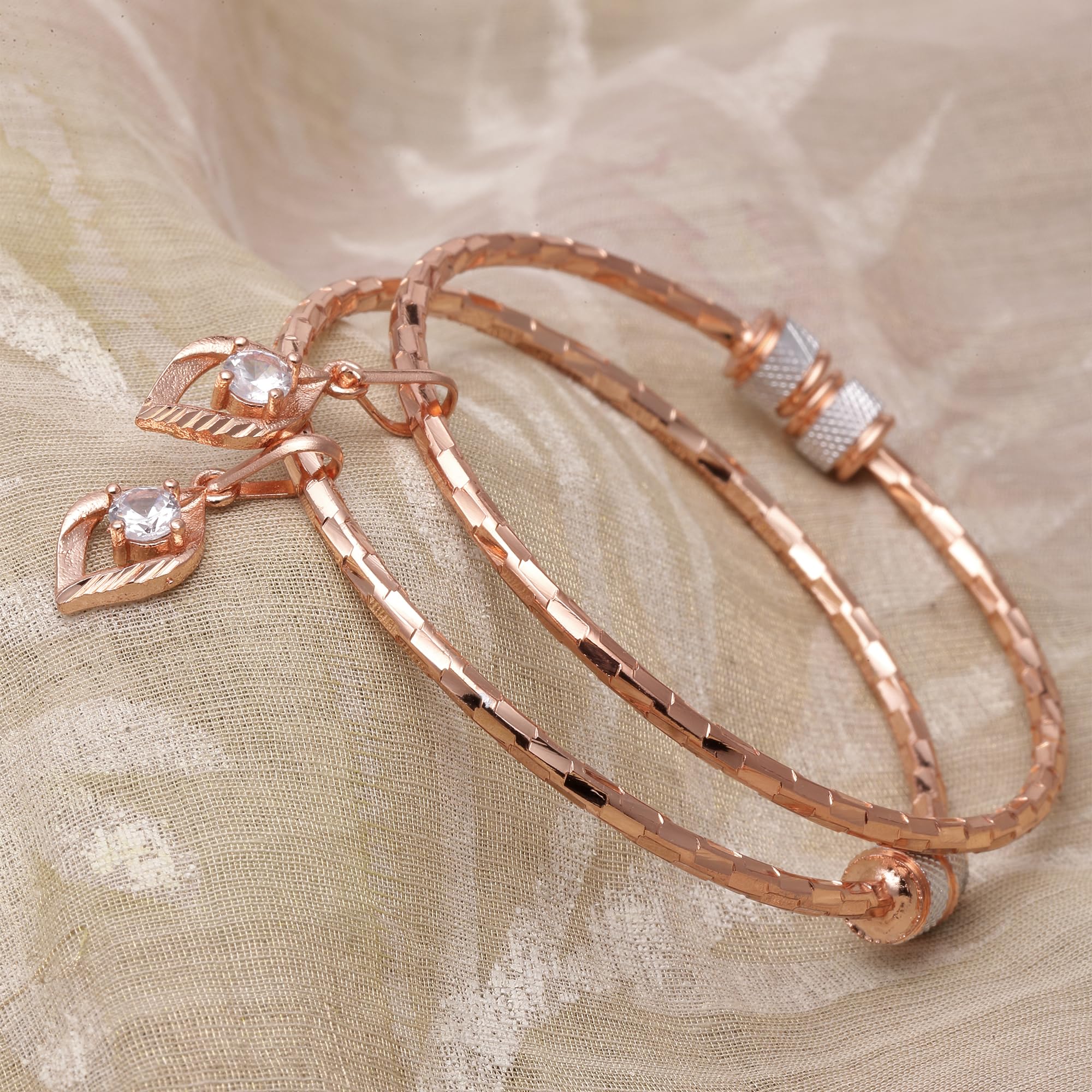 Rose Gold-Plated Peacock Handcrafted Kada Bracelets Set