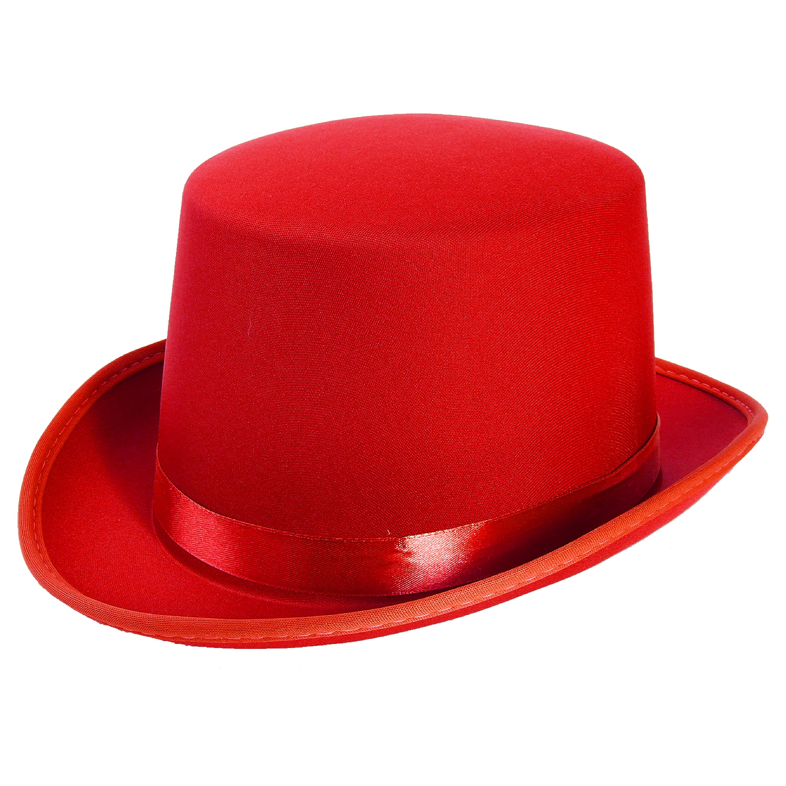 Satin Top Hat Accessory - Pack of 6 - Red Hat with Matching Ribbon Band - Adults Kids Boys Girls Dance Show Stage Performances Vintage Events Circus Cabaret Fancy Dress Costume Accessory