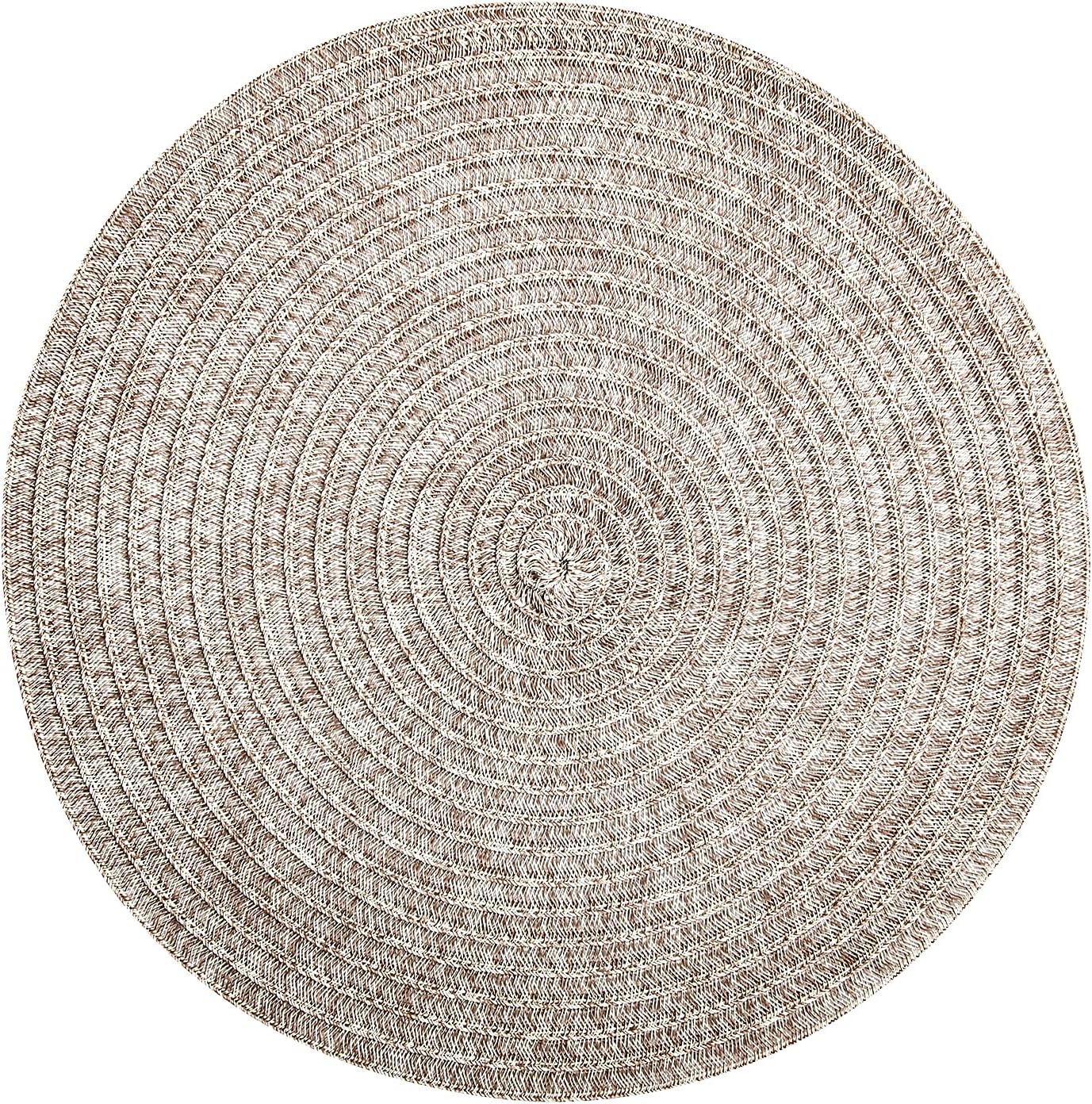 RAY STAR Round Braided Placemats Set of 4 for Dining Table, Circle Woven Table Mats Vinyl Waterproof Washable Heat Resistant Non Slip Wipeable Place Mats for Round Kitchen Table 15 inch Dark Brown