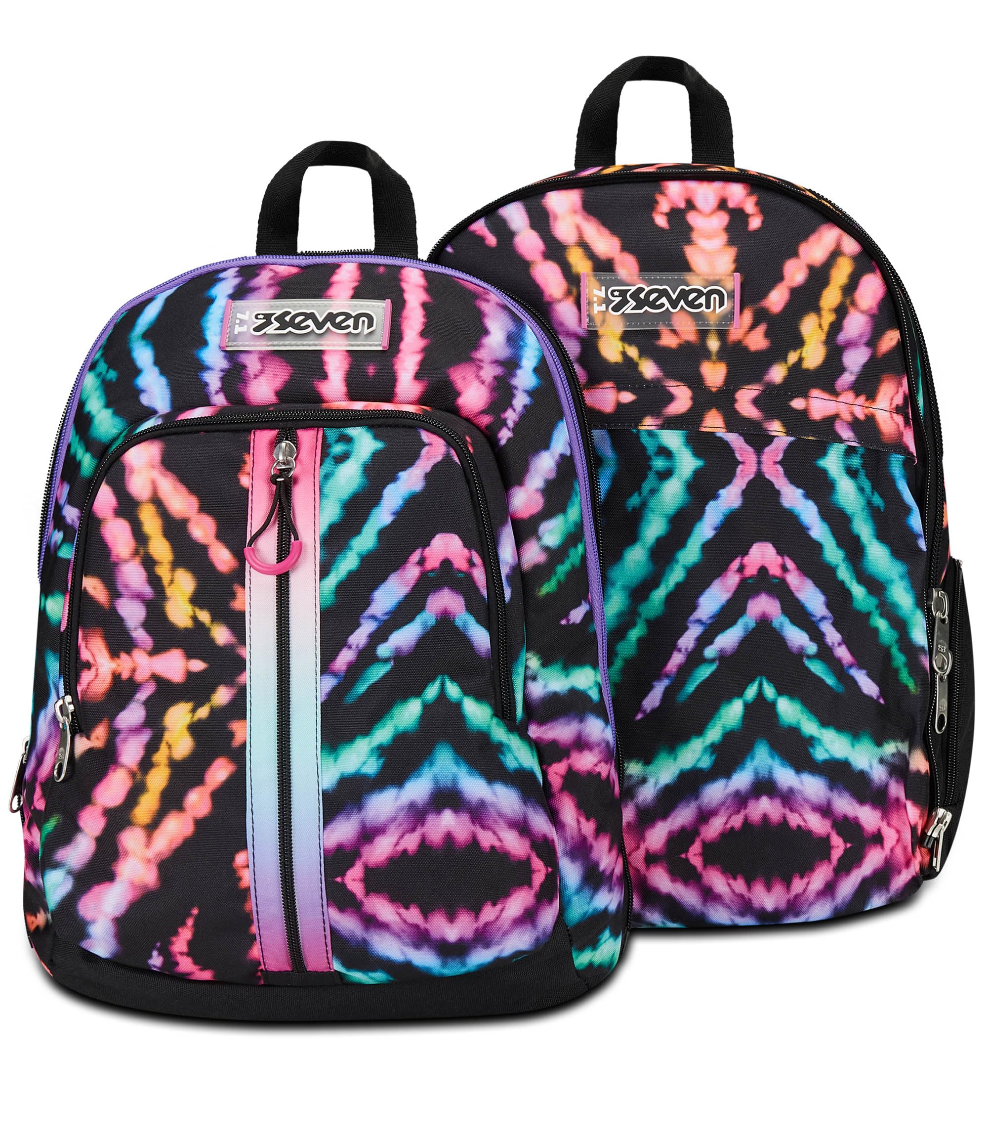 Seven Zaino Scuola Adavanced Detach, Nero Fucsia, Multi-Shade Girl, Doppio Scomparto Con Tasca Staccabile Uso Zainetto, Tasca Porta PC, Tasca Porta Borraccia, Zaino Medie e Superiori, Bambina Ragazza