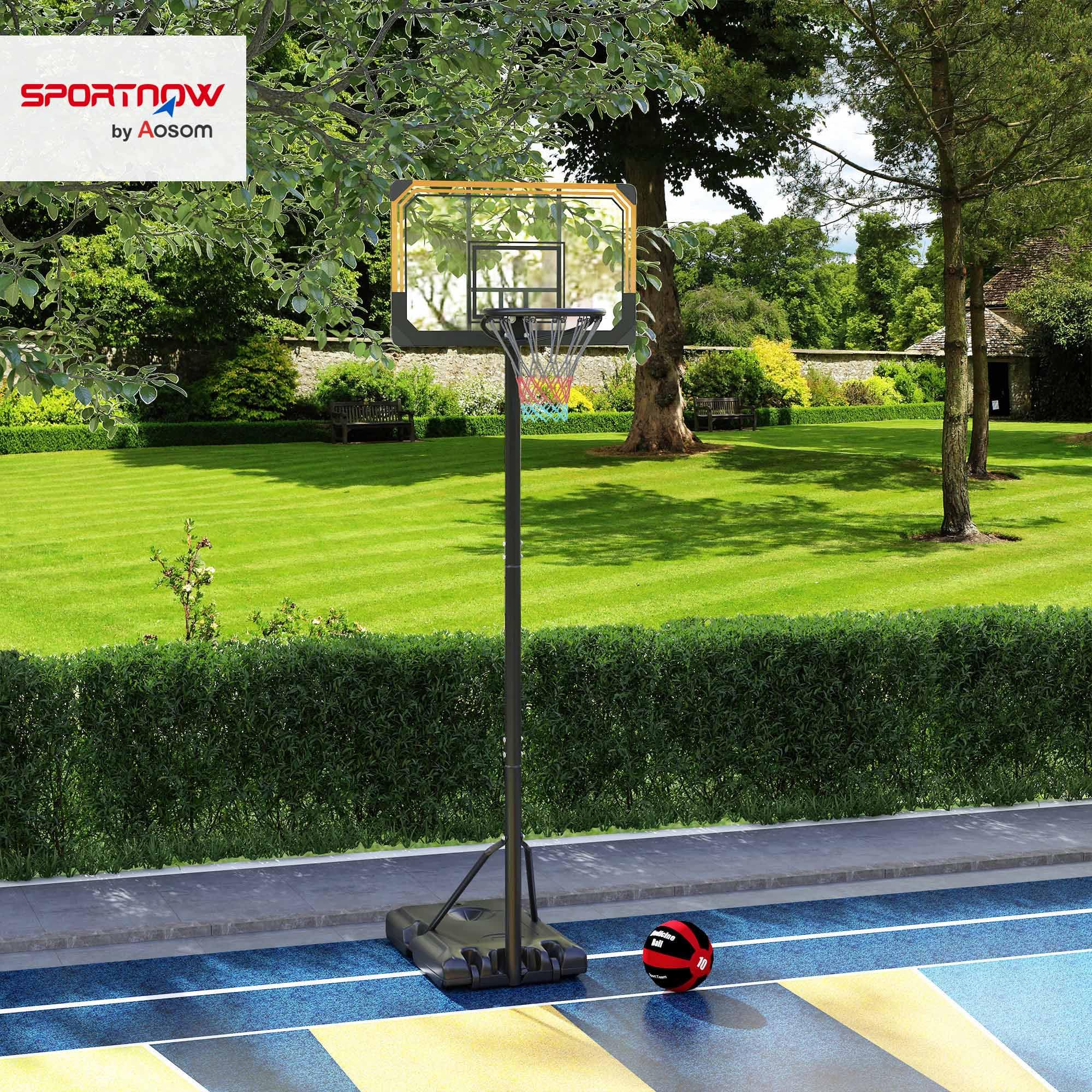 SPORTNOW Kosz do koszykówki outdoorowy ze stojakiem, 182-213 cm, z regulacją wysokości, stojak do koszykówki z kółkami, podstawa z piaskiem wodnym, dla młodzieży, dorosłych, na podwórkach, w ogrodzie