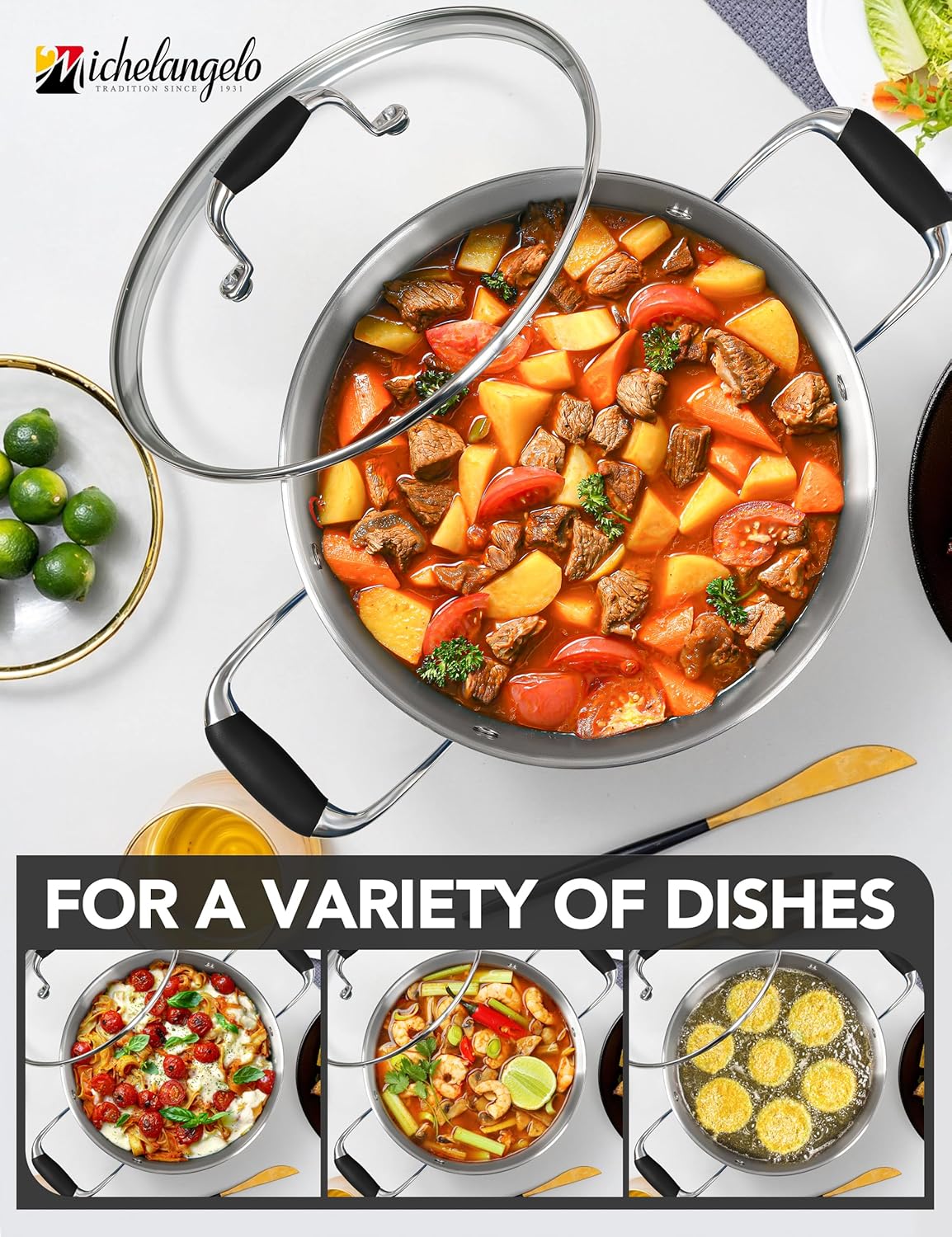 MICHELANGELO Stainless Steel Cooking Pot - 6 Quart Soup Pot with Lid, Non-Toxic Stockpot Induction Compatible, Oven & Dishwasher Safe, Black Exterior - Image 6