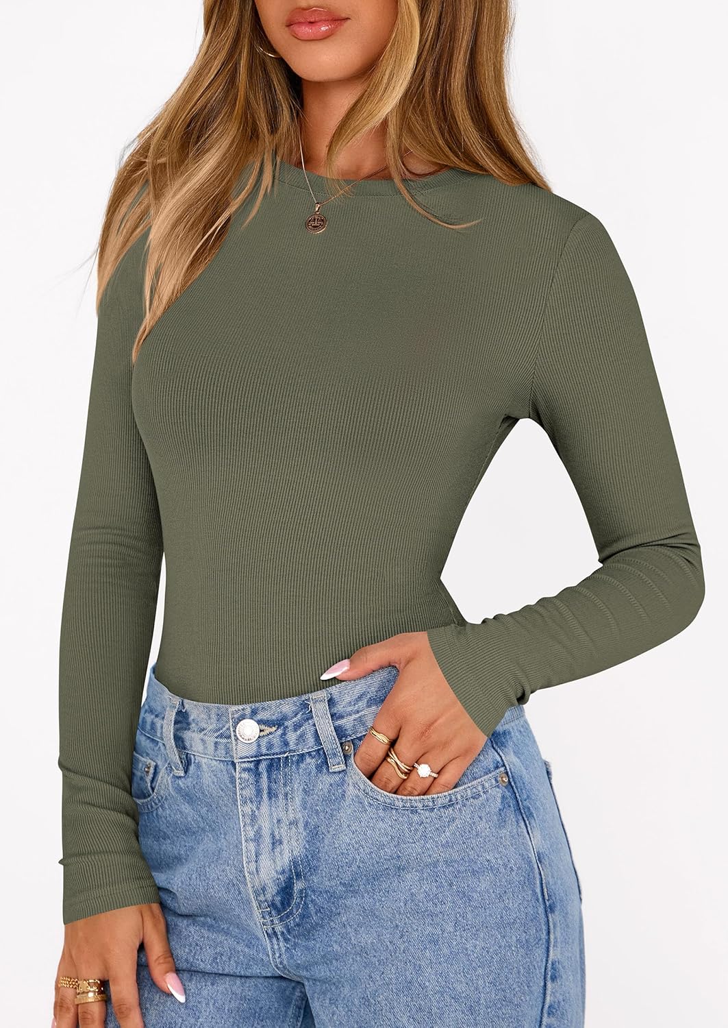 PRETTYGARDEN Bodysuits for Women 2026 Spring Long Sleeve Shirts Fitted Basic Ribbed Layering Tops Fall Fashion Winter Clothes - Image 5