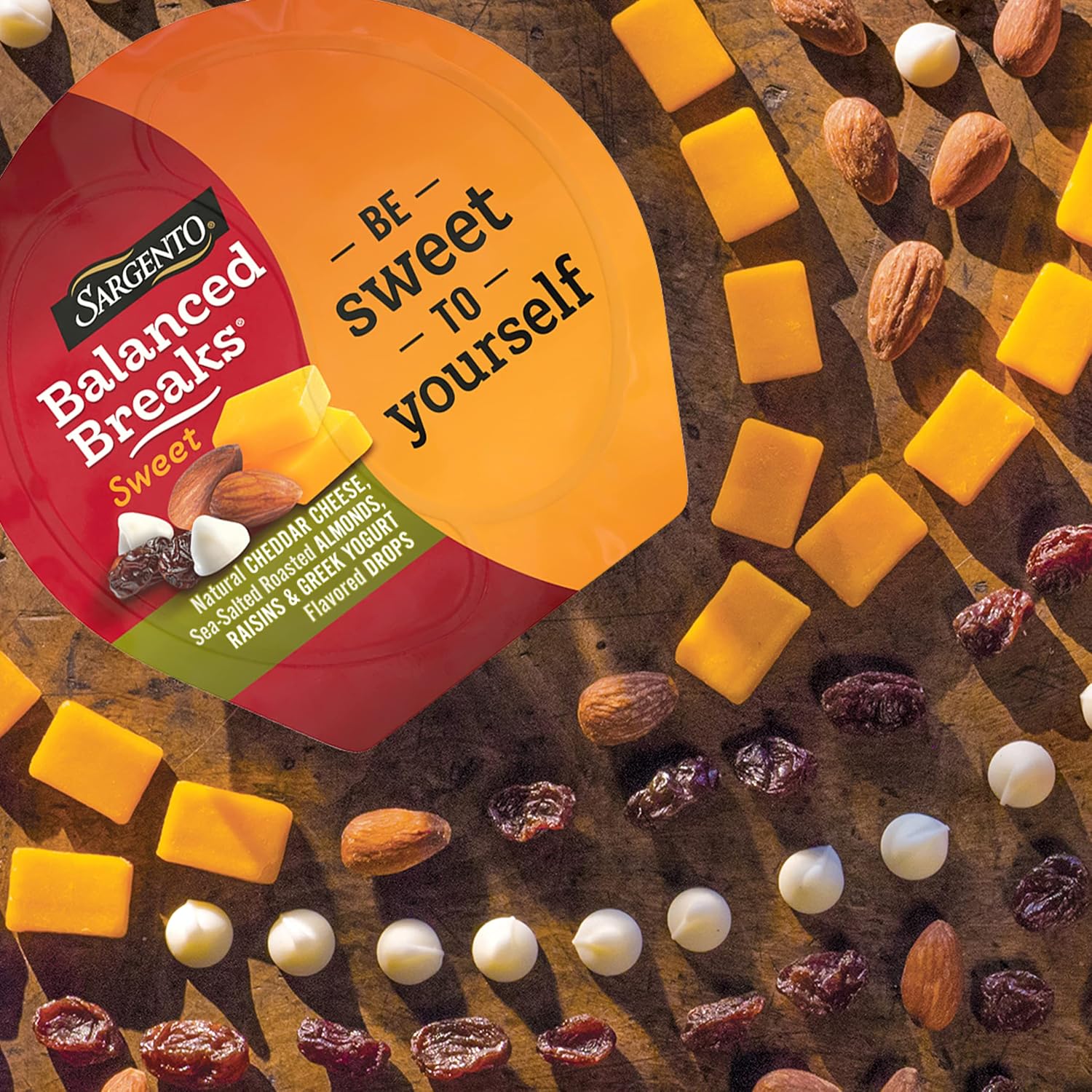 Sargento Sweet Balanced Breaks Natural Cheddar Cheese with Sea-Salted Roasted Almonds, Raisins and Greek Yogurt Flavored Drops, 1.5 oz, 3-Pack