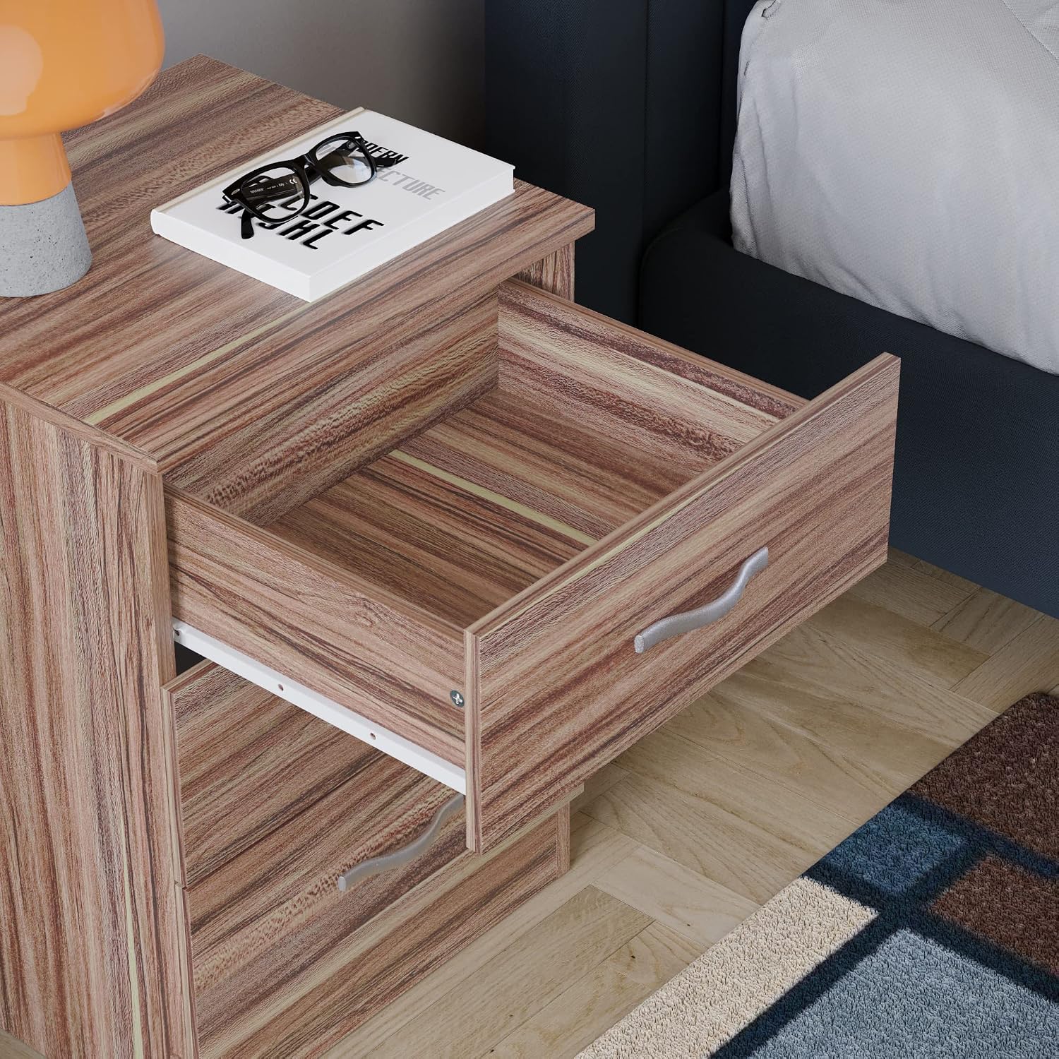 Vida Designs Walnut Chest of Drawers, 3 Drawer With Metal Handles and Runners, Unique Anti-Bowing Drawer Support, Riano Bedroom Storage Furniture - Image 5