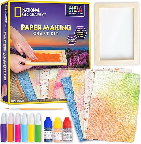 Blue Marble National Geographic - Kit de fabricación de papel para niños, haz y decora 10 hojas de papel para manualidades con molde de pantalla de