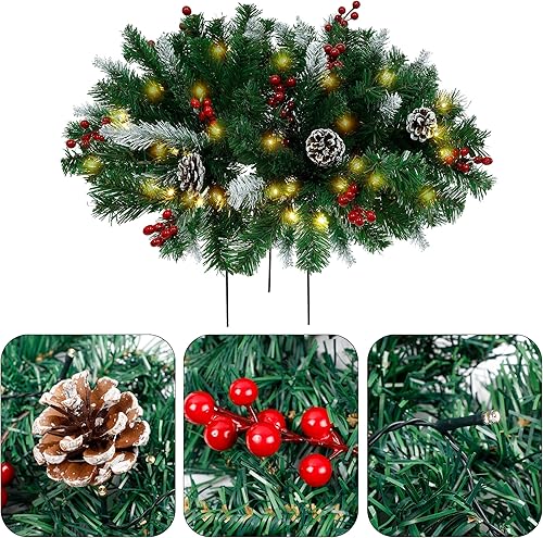 Miniatura 7 de Juegoal Paquete de 2 rellenos de urna de Navidad árbol de Navidad artificial preiluminado con adornos pinos iluminados estaca de trípode y 60 luces