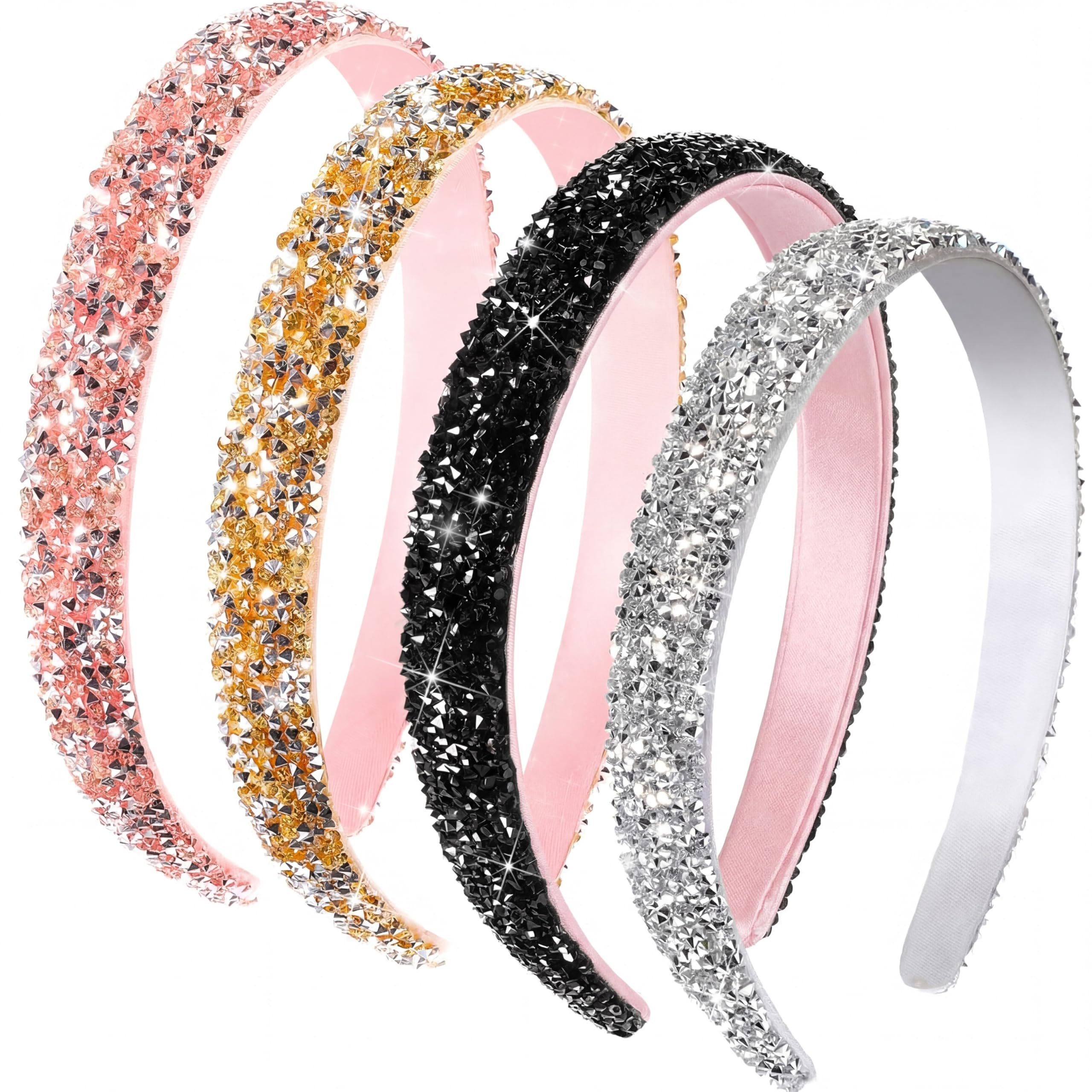 4 Pack Rhinestone Headbands Black Red Pink Silver Crystal Wide Hair Band Gift Wecoe 4 Pack Rhinestone Headbands - Crystal Silver Black  main image 2