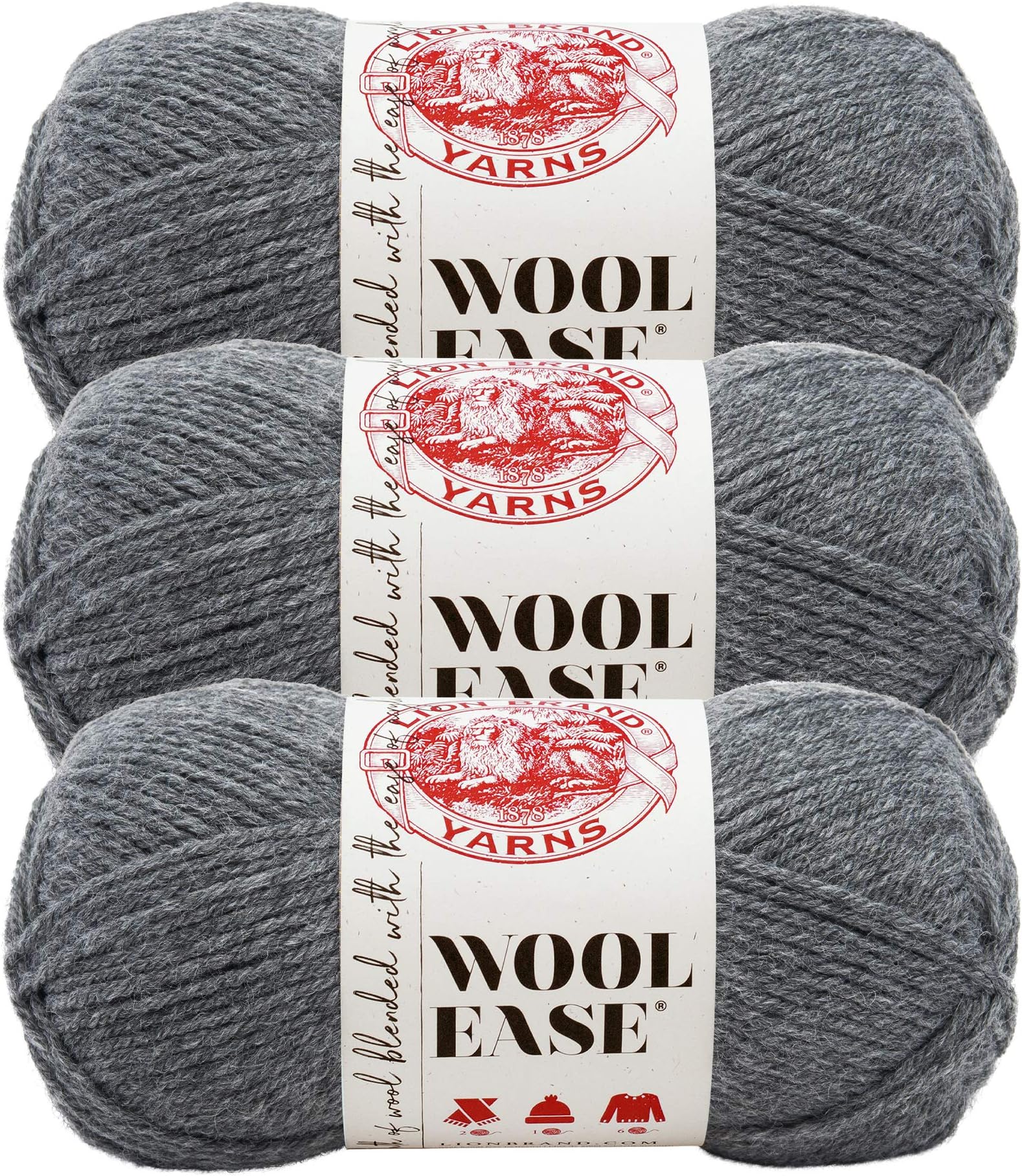 Lion Brand Yarn(3 Pack) Wool-Ease Oxford Grey