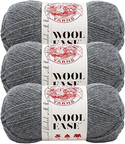 Vista 27 de Lion Brand Yarn Wool-Ease - Ovillo de lana para tejer y hacer ganchillo, paquete de 3, color carámbano
