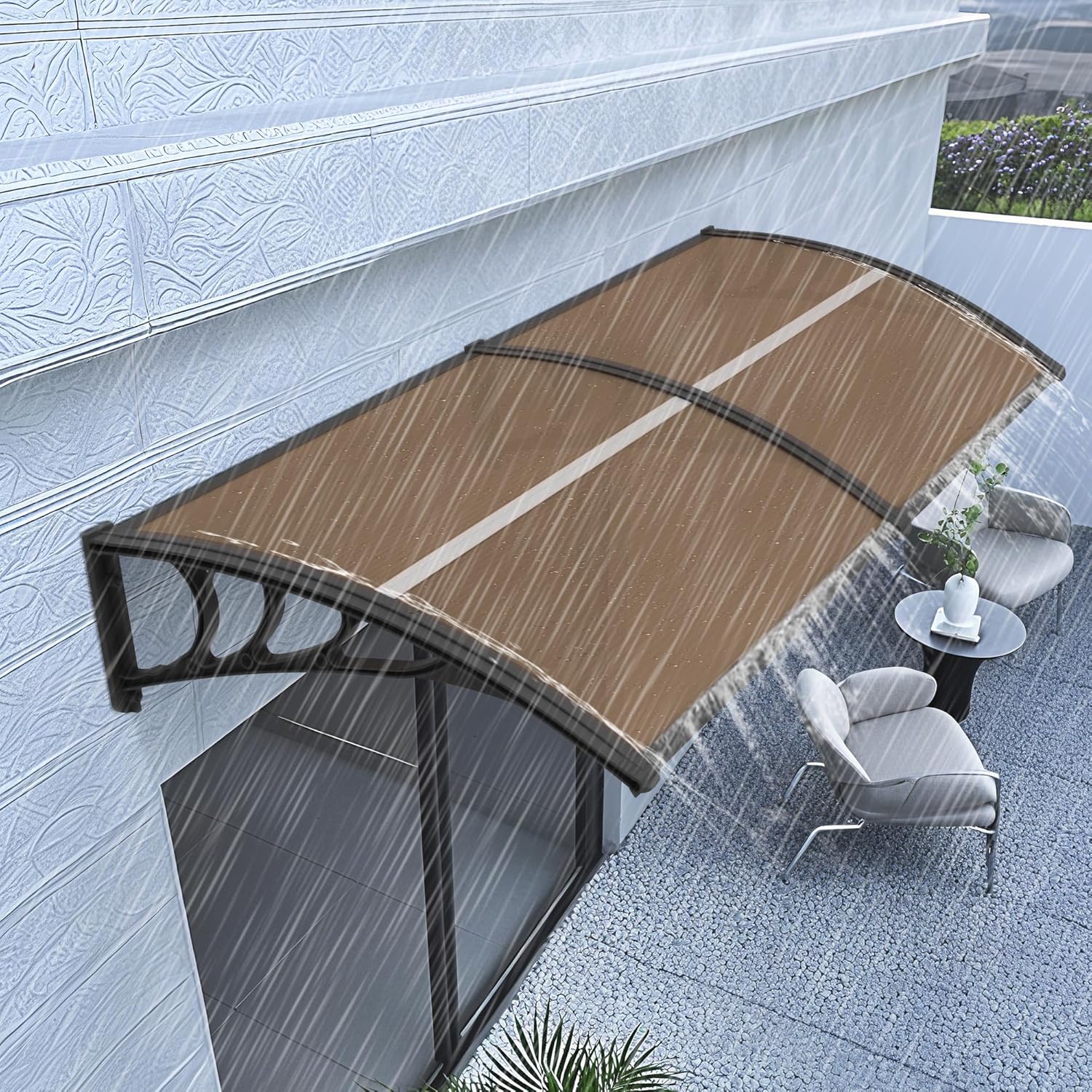 MCombo 39.8 inch Window Awning Outdoor Polycarbonate Hollow Sheet Door Patio Canopy (40''x40'', Dark Brown Panels with Black Bracket)
