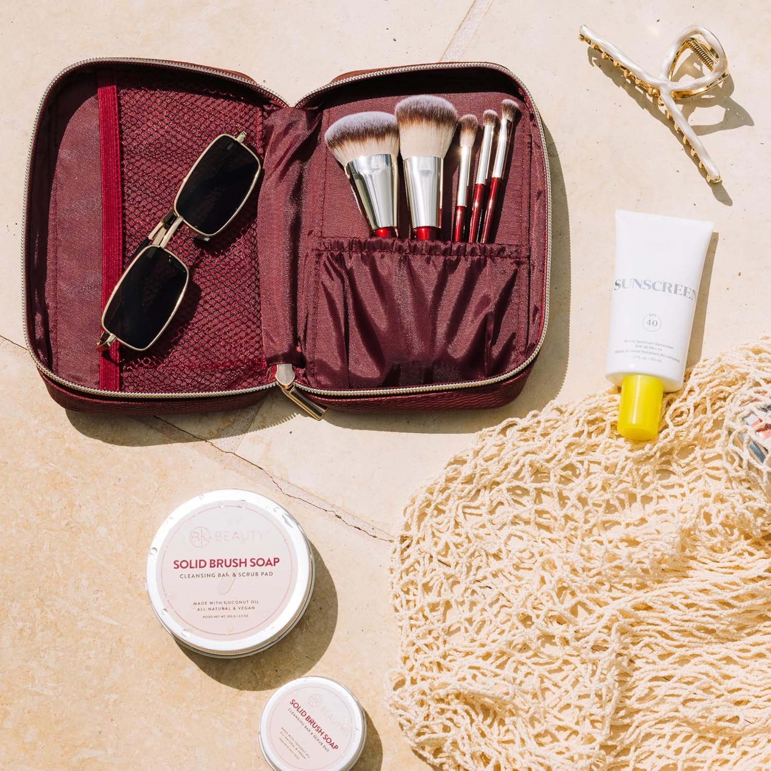 BK BEAUTY Travel Brush Set with Pouch 5-Piece Vegan, Cruelty-Free Brushes for Face & Eyes | Lightweight, Durable Makeup Brushes in Vegan Leather Pouch Perfect Travel-Size Makeup Brush Set - Image 6