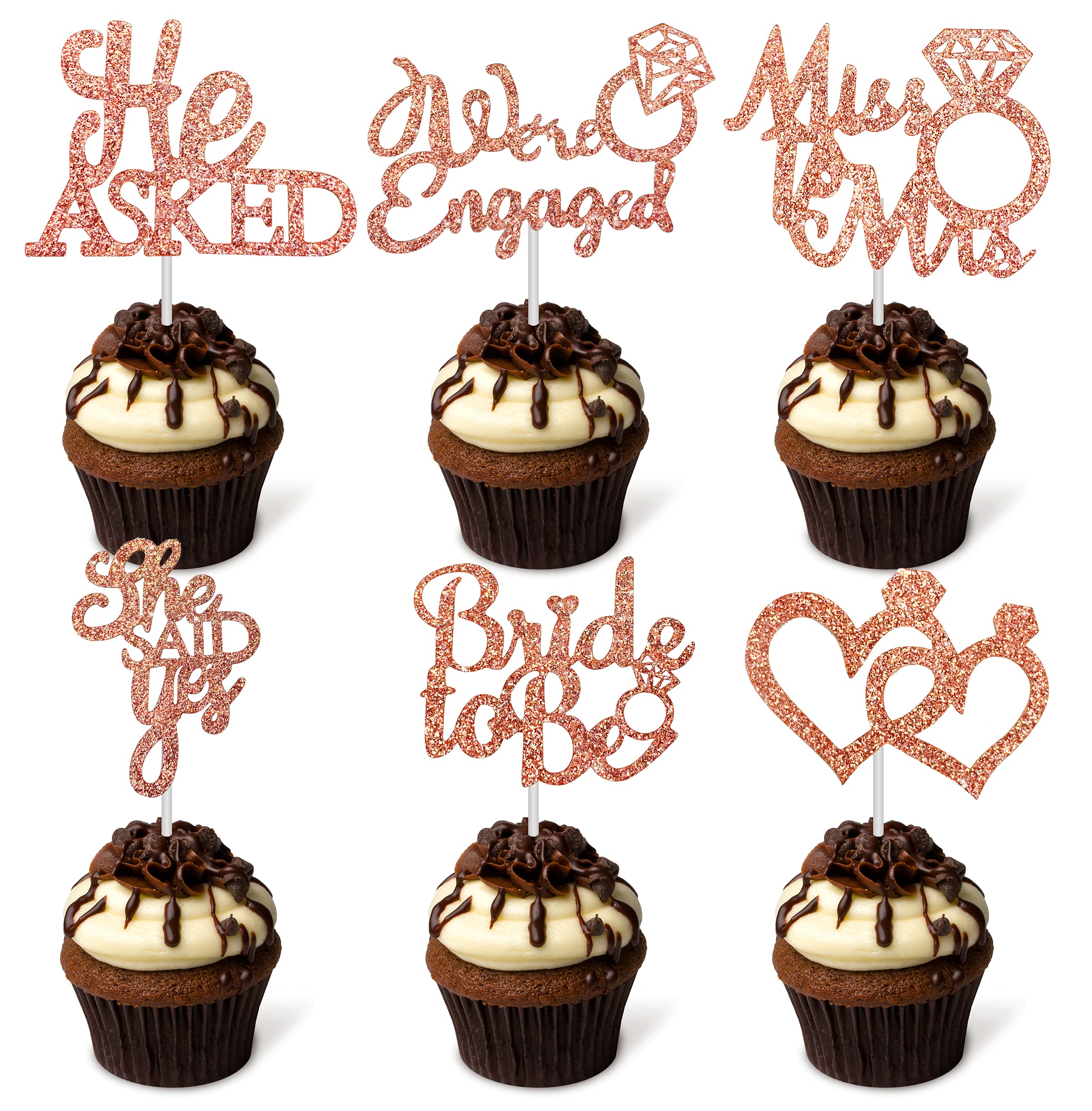 Buy Rose Gold Wedding Cupcake Toppers He Asked Cupcake Toppers, She