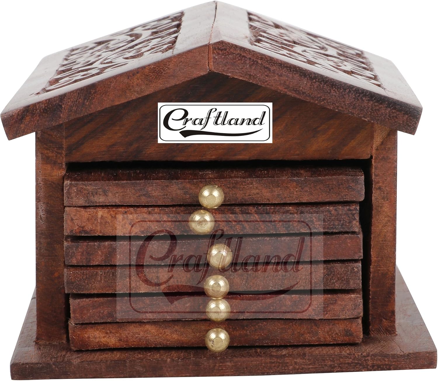 Craftland Wooden Handcrafted (Carved) hut Shaped Coaster Set of 6 for Kitchen/Dining Table Decorative Item for Table/Home