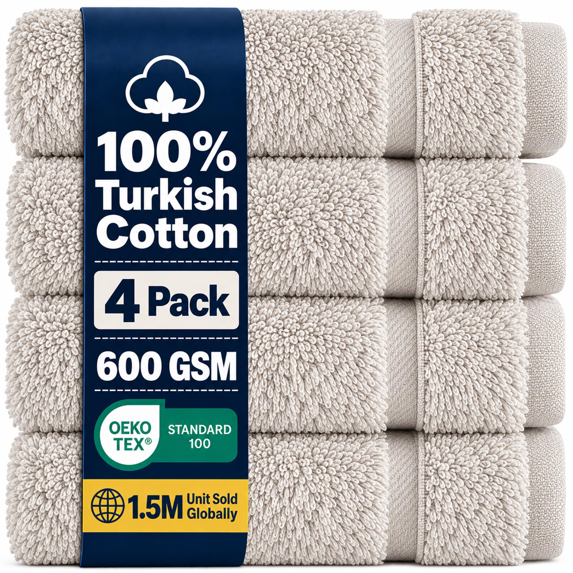 Hawmam Linen Wash Cloths, Turkish Cotton Washcloths, 4 Pack, Ice Silver