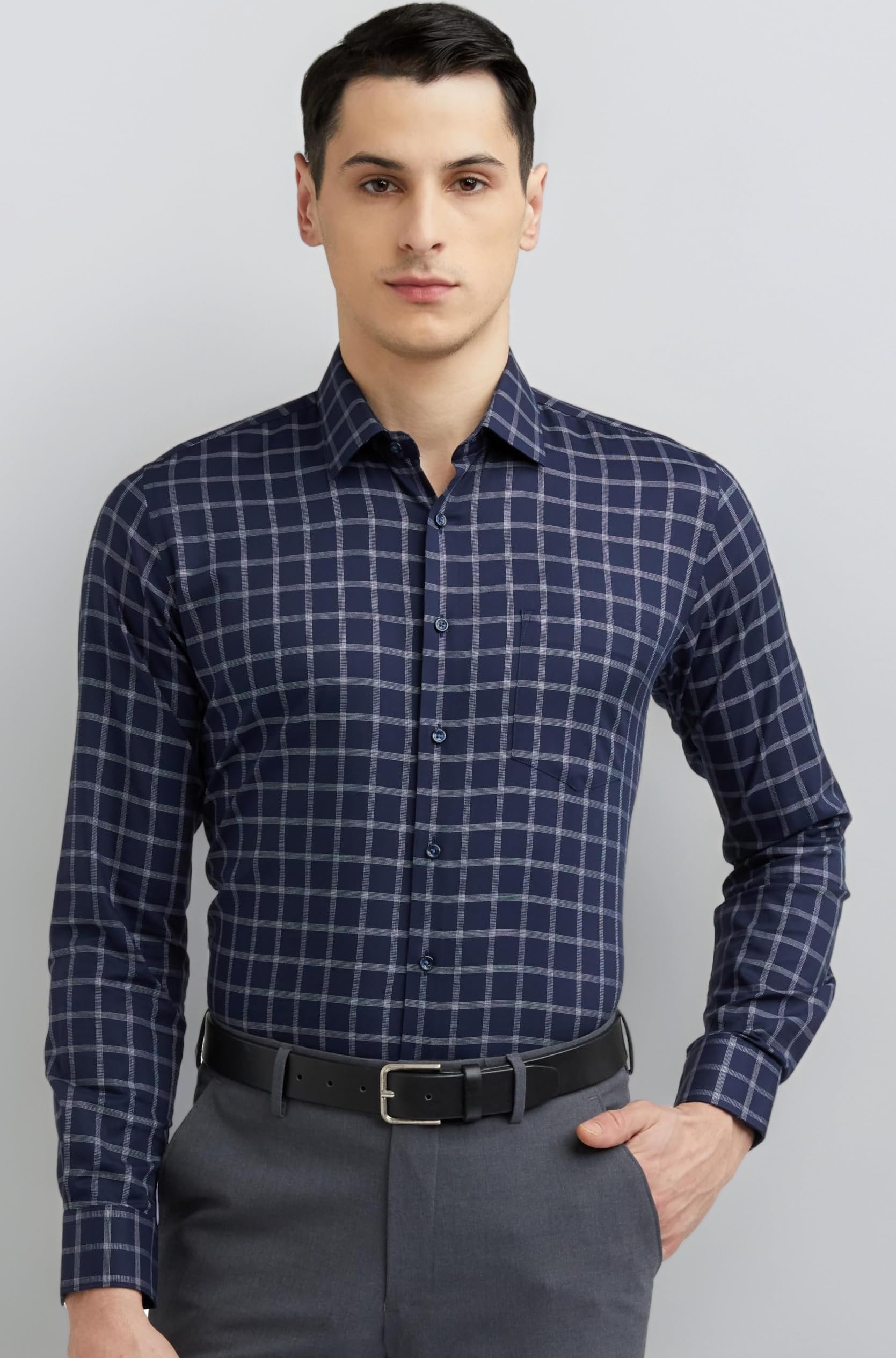 Men's 100% Cotton Slim Fit Checkered Solid Shirt