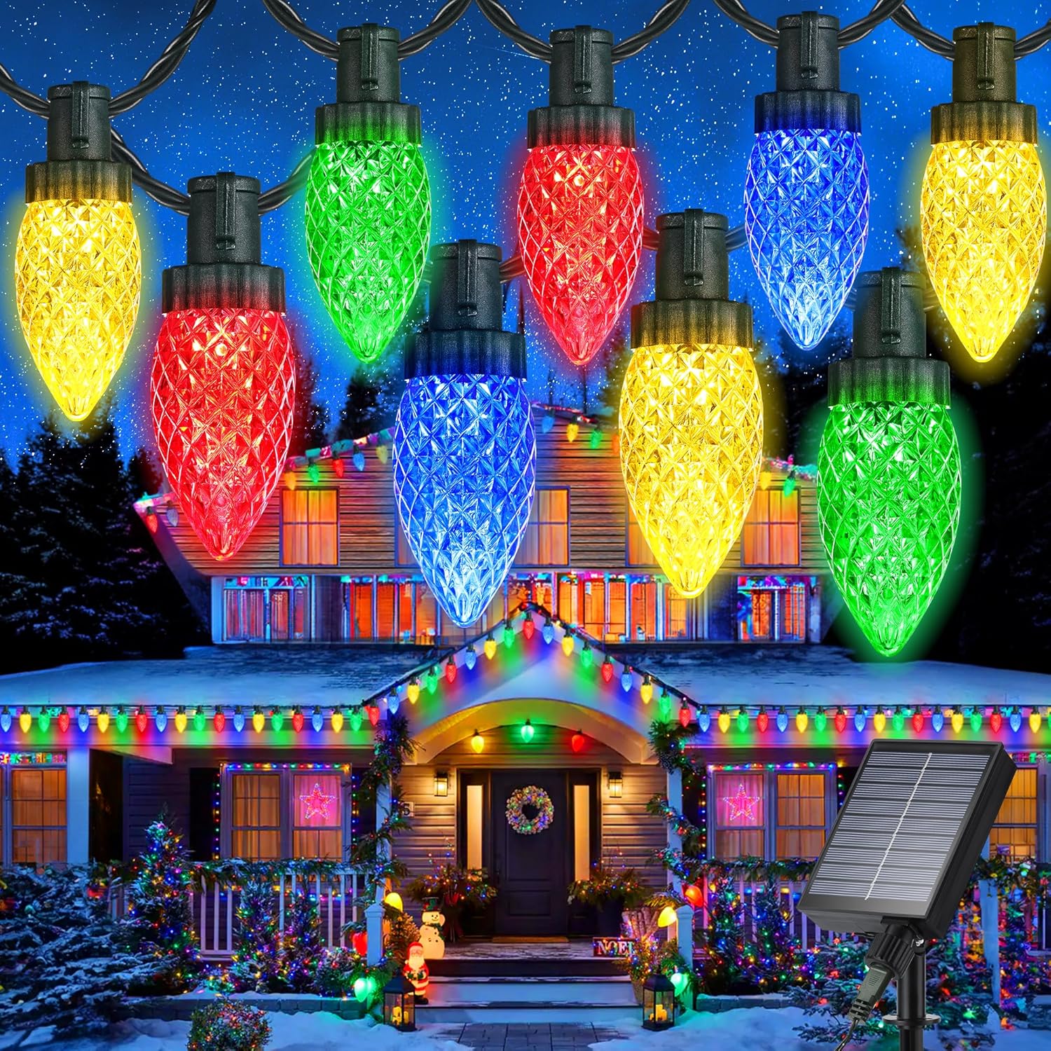 Product image of iBaycon Solar C9 Christmas Lights Outdoor, 65FT 100LED C9 Strawberry String Light, 8 Modes Solar Powered Lights String for Xmas Tree House Eaves Roof Christmas Holiday Decorations