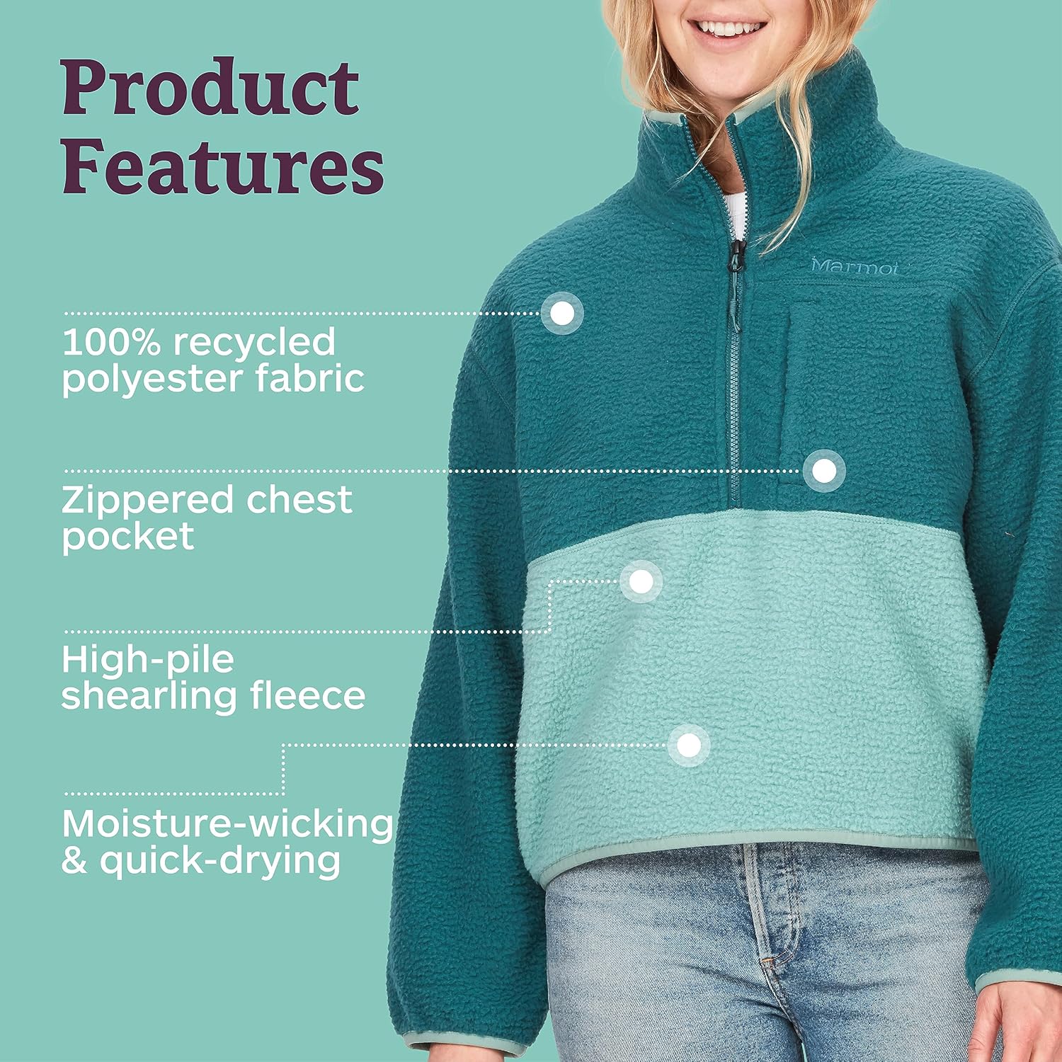 MARMOT Women's Aros 1/2 Zip Jacket - Pullover Sherpa Fleece Jacket with Retro Style - Image 4