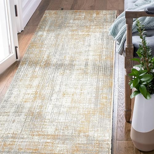 jinchan Runner Rug 2x5 Hallway Abstract Sketch Distressed Washable Kitchen Rug Taupe Multi Print Colorful Overdyed Chenille Thin Rug Contemporary Carpet for Bathroom Laundry Room Bedroom Living Room