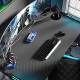 Eureka Ergonomic Z1-S Escritorio para videojuegos, ergonómico con forma de Z, escritorio de oficina, PC, mesa de juegos, con soporte para vaso, gancho de soporte para audífonos, luces LED, alfombrilla de mouse, color negro