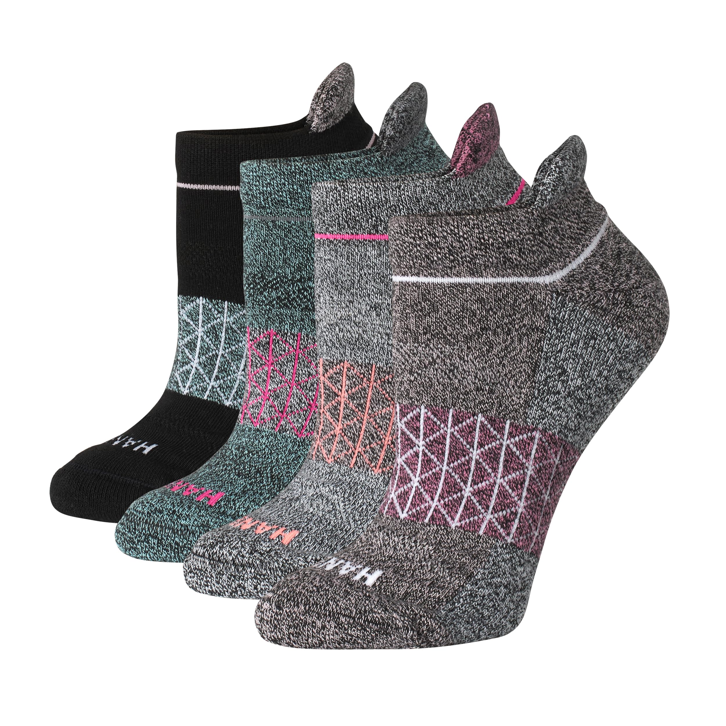 Hanes ソックス。Cushioned No Show Tab Socks, Absolute Active No Show Socks for Women, 4-pairsレディース