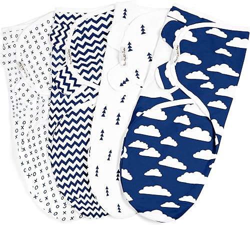 BaeBae Goods Juego de 4 mantas para envolver al bebé, para niños y niñas, hechas de algodón suave (3-6 meses)