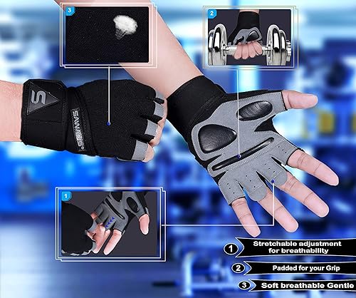 Miniatura 7 de Guantes de entrenamiento de fitness, guantes de levantamiento de pesas para hombres y mujeres, transpirables, soporte de muñeca para gimnasio, peso