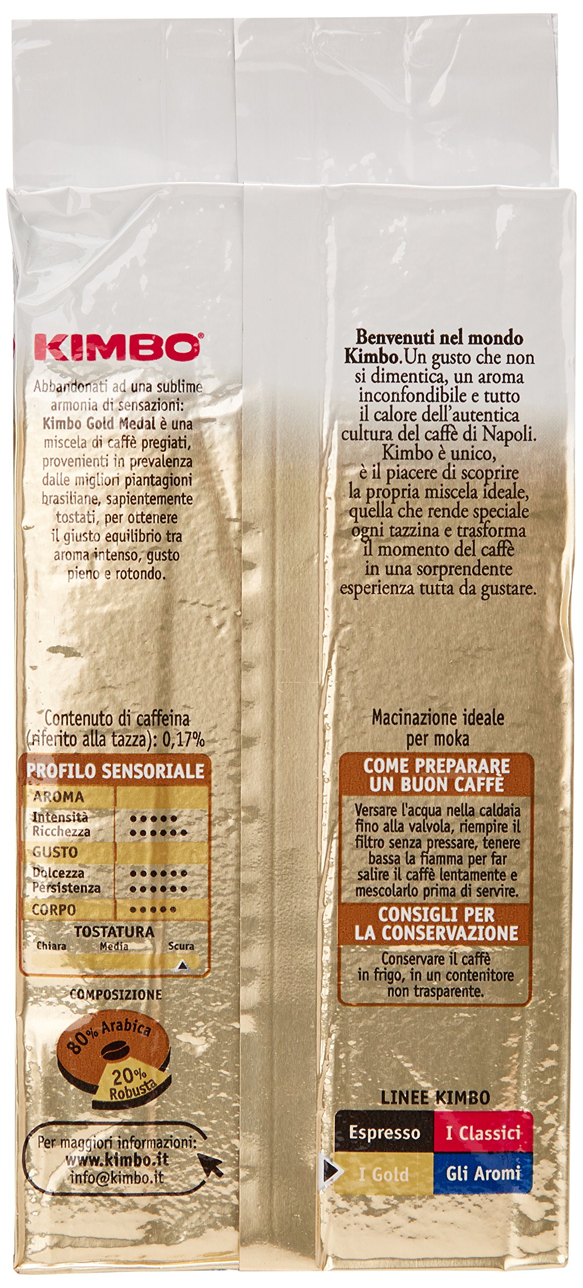 8x KIMBO Gold Medal für Mokka Kaffee gemahlen Italienisch Espresso 250g