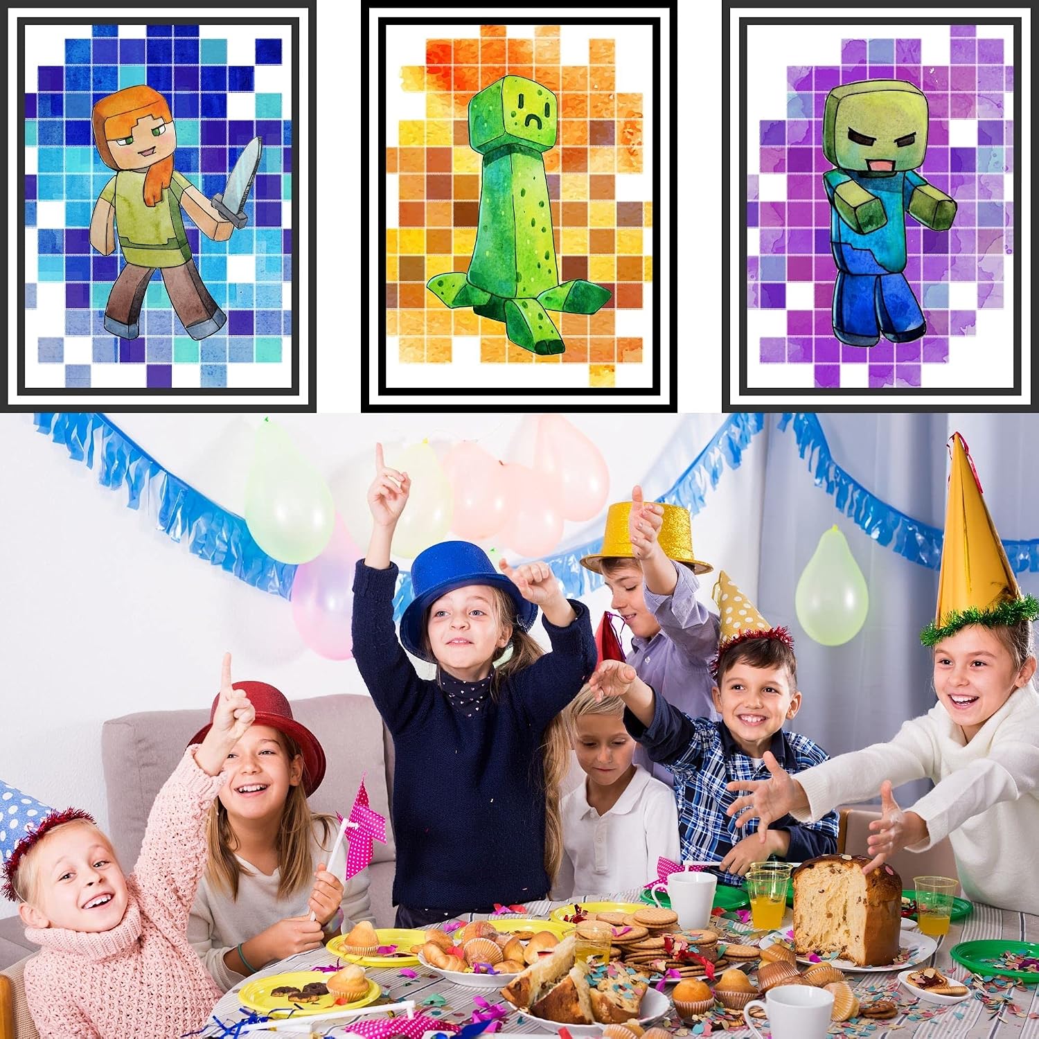 Mining Fun Pixel Miner Art Wandposter,Gamer Themed Wall Decor,ungerahmtes Set mit 6 Drucken, 20.3x25.4 cm, Teenager-Jungen-Schlafzimmer, Spielzimmer image 3
