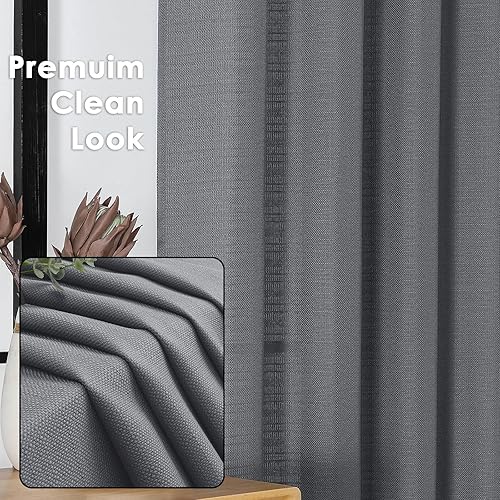 Miniatura 2 de OWENIE Juego de 2 paneles de cortinas estilo Bob gris oscuro de 63 pulgadas de largo para sala de estar, dormitorio, cortinas suaves texturizadas de