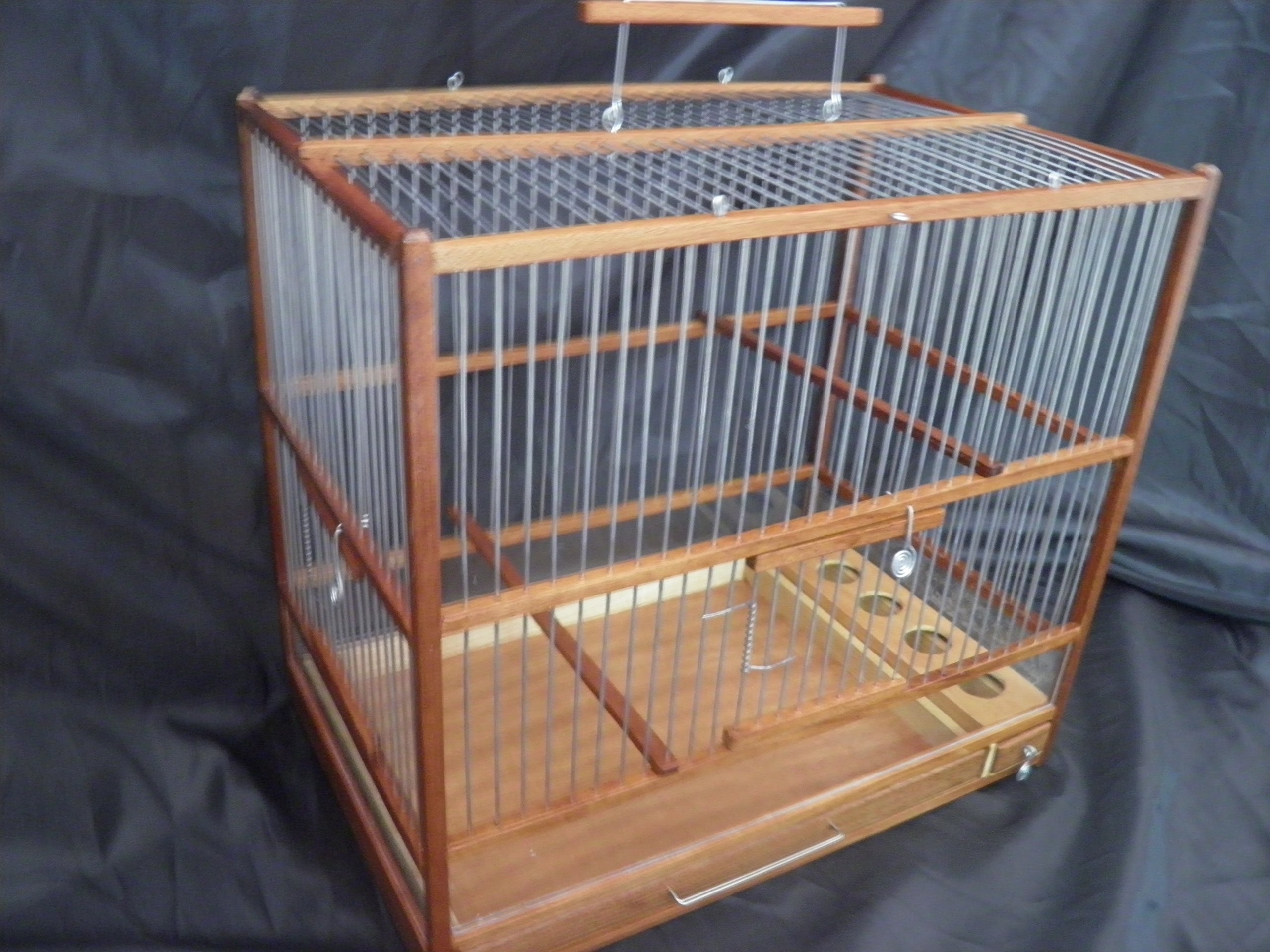Grande cage à oiseaux en bois fabriquée à la main, plateau coulissant, plexiglas