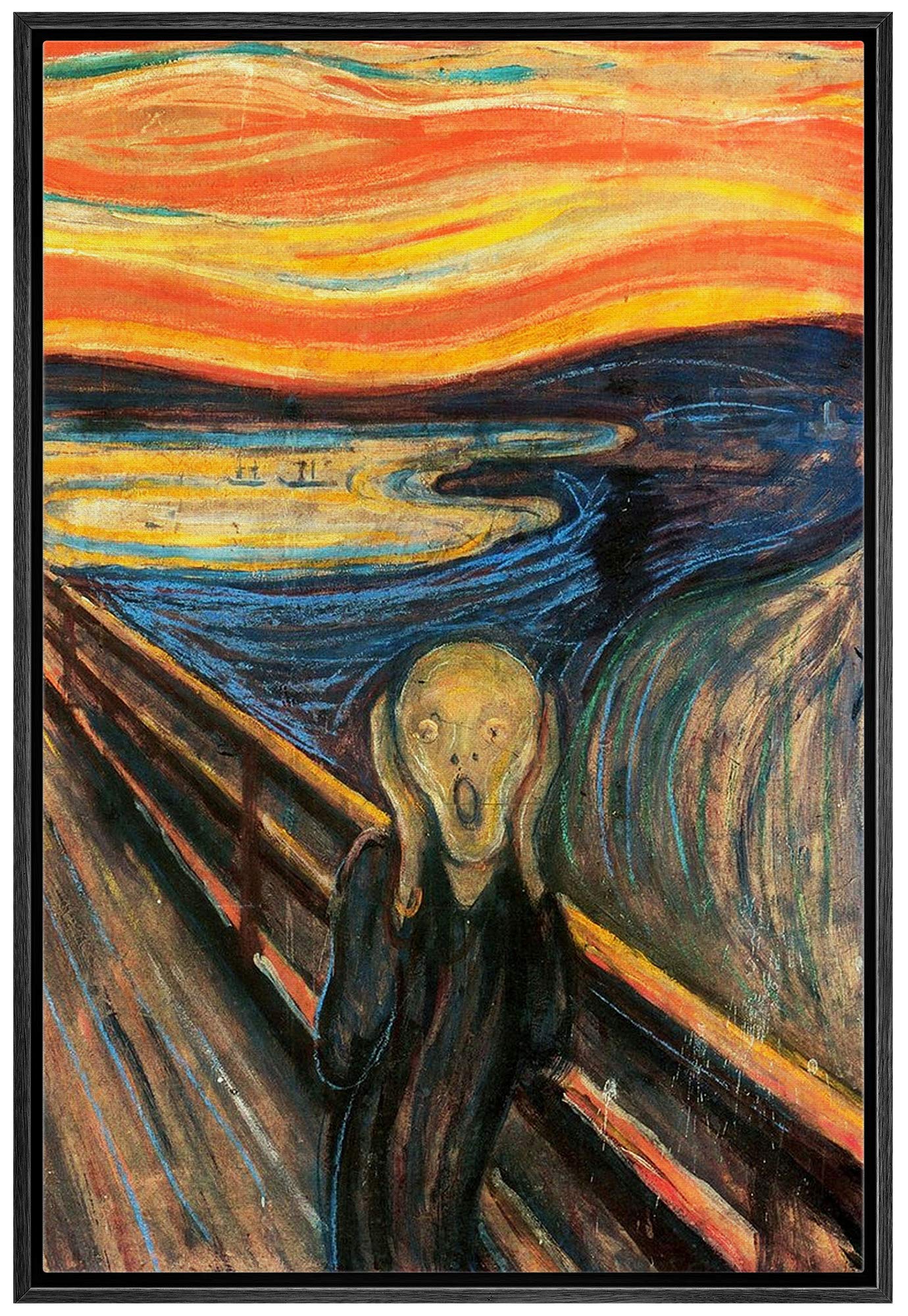 NWT Framed Canvas Print Wall Art Edvard Munch's The Scream Decorative Historic Oil Painting Baroque Traditional Scenic Colorful Grey Ultra for Living