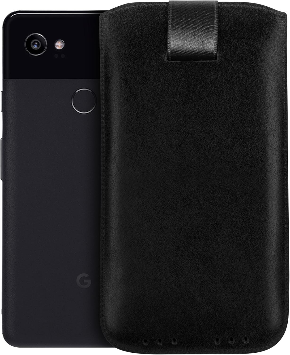 Genuine Leather Case Compatible with Google Pixel 2 XL with Flap and Pull-Out Tab Black