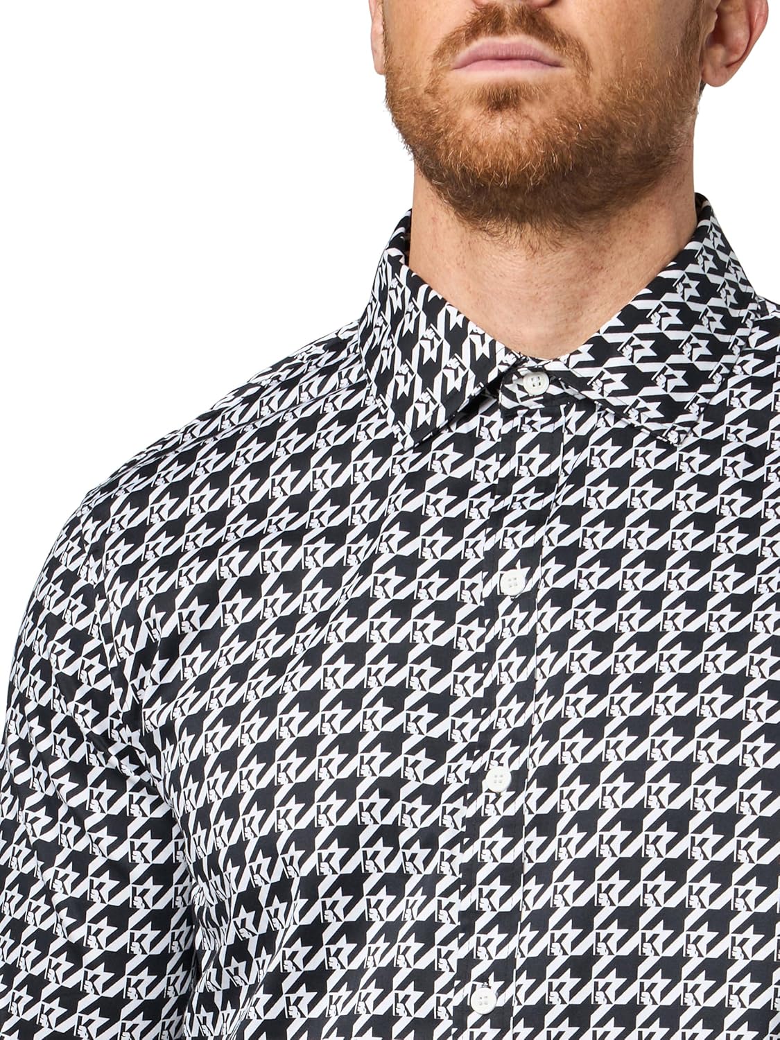 KARL LAGERFELD Men's Long Sleeve Woven Patterned Collared Shirt