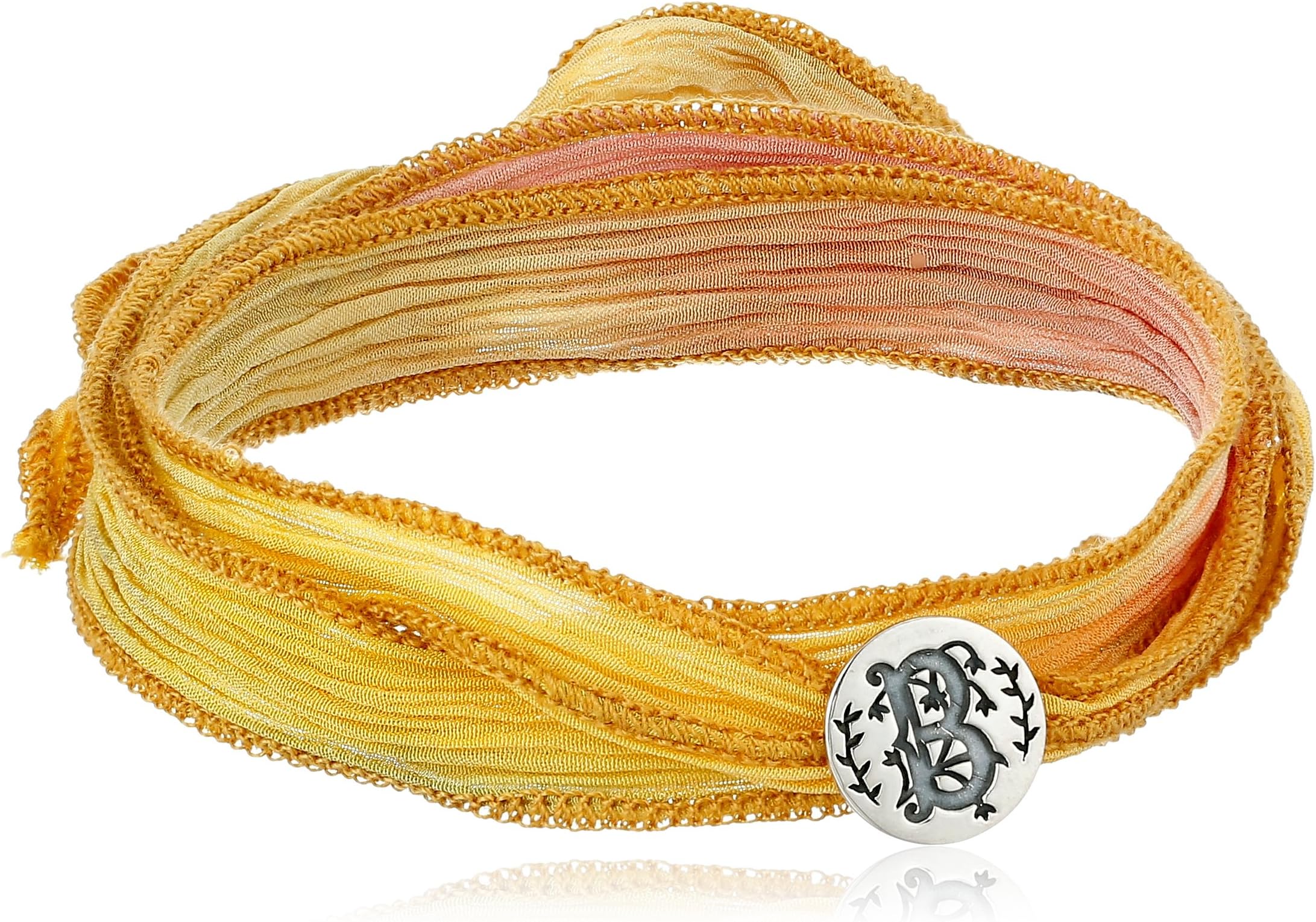 Mizuki Silver Monogram Letter Button on Ombre Silk Bracelet