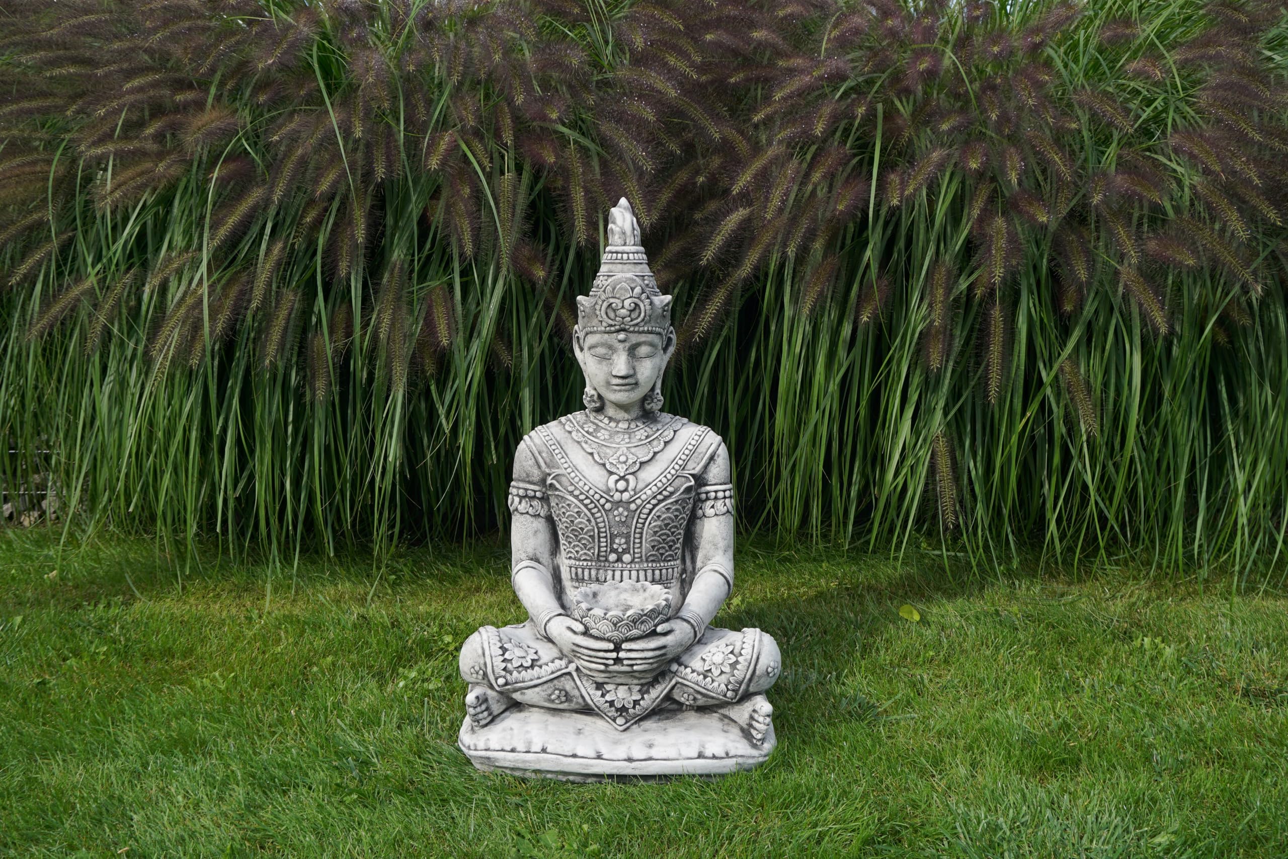 gartendekoparadies.de Thailändische Buddha Statue, Steinfigur, H. 80 cm, 75 kg, Grau, frostsicher aus Steinguss für Außenbereich