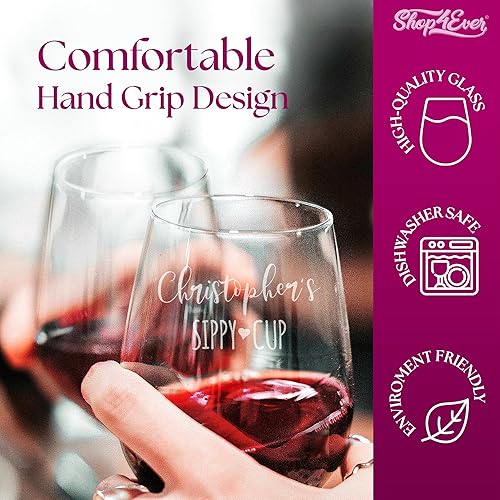Miniatura 4 de Vaso de vino grabado personalizado con tu nombre, 15 onzas