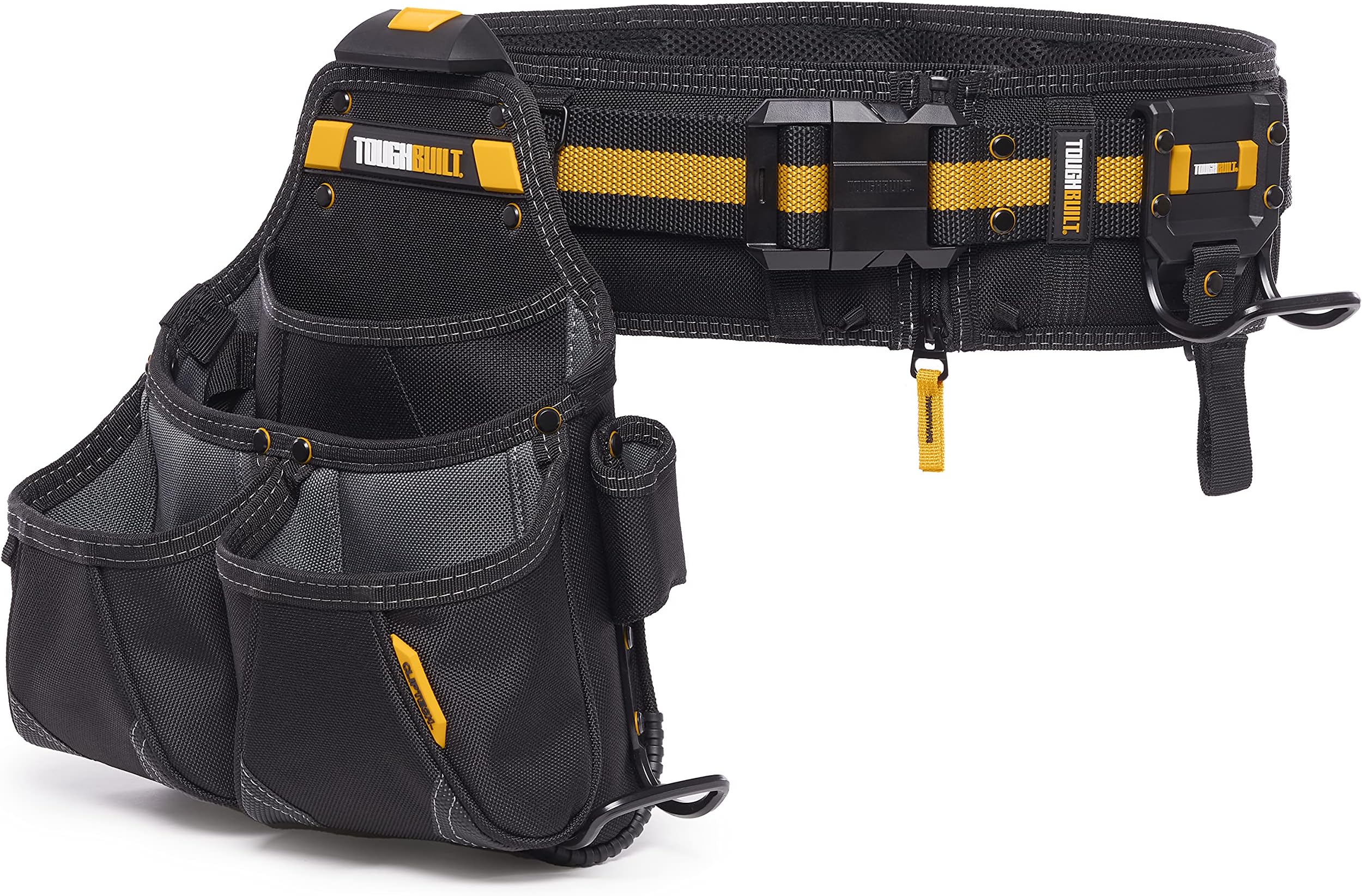ToughBuilt ClipTech Series – 3-Piece Pro Framer Tool Belt Set, ClipTech™ Modular System with 2 Professional Pouches and Padded Belt, 1680D Heavy-Duty Construction (TB-CT-102-3P)